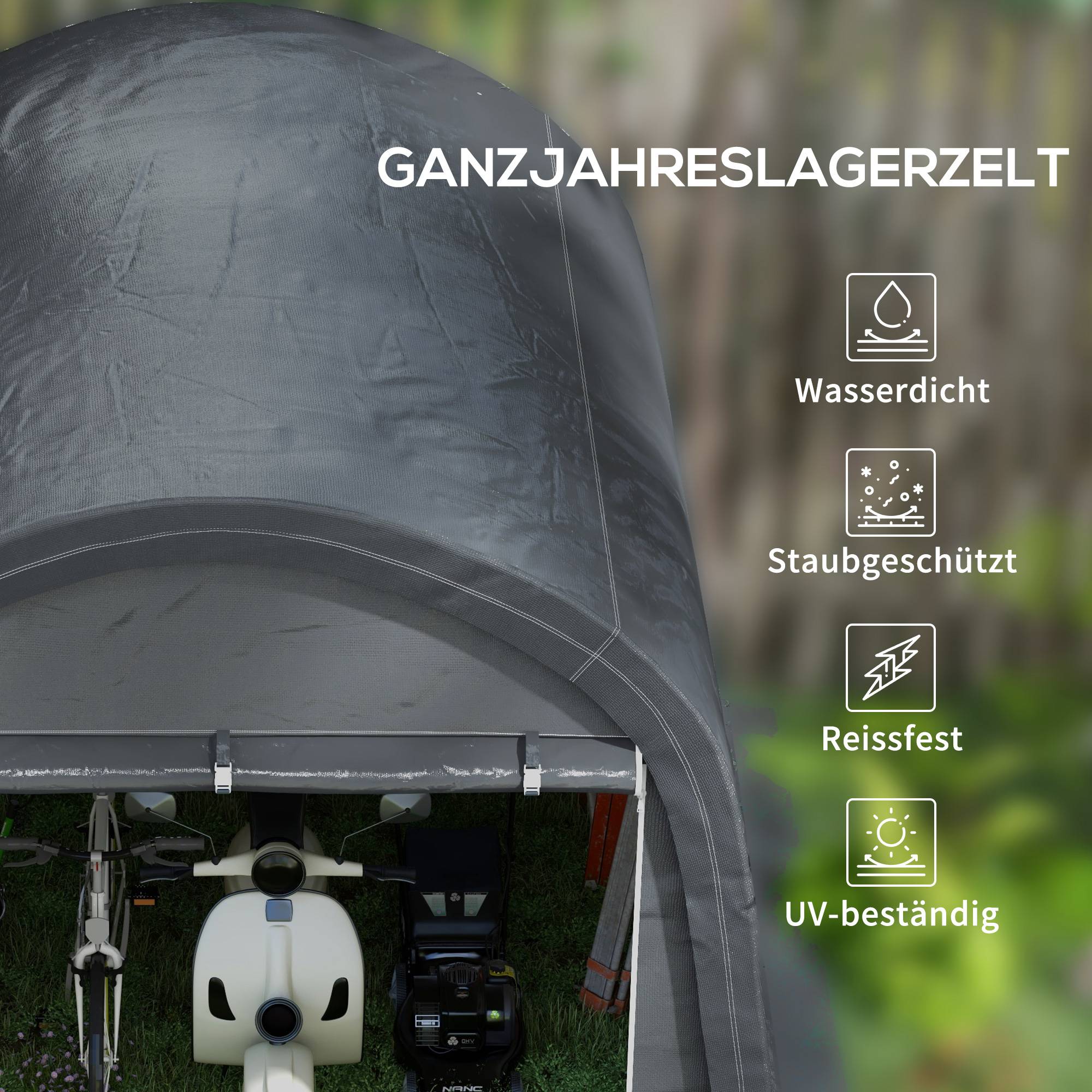 Cabanon jardin aluminium 3x3m gris hydrofuge anti-UV, cadre acier PE avec deux portes roulantes - Image 4