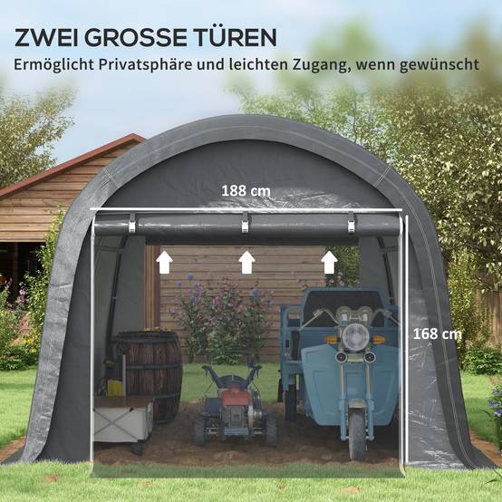 Cabanon jardin aluminium 3x3m gris hydrofuge anti-UV, cadre acier PE avec deux portes roulantes - Image 6