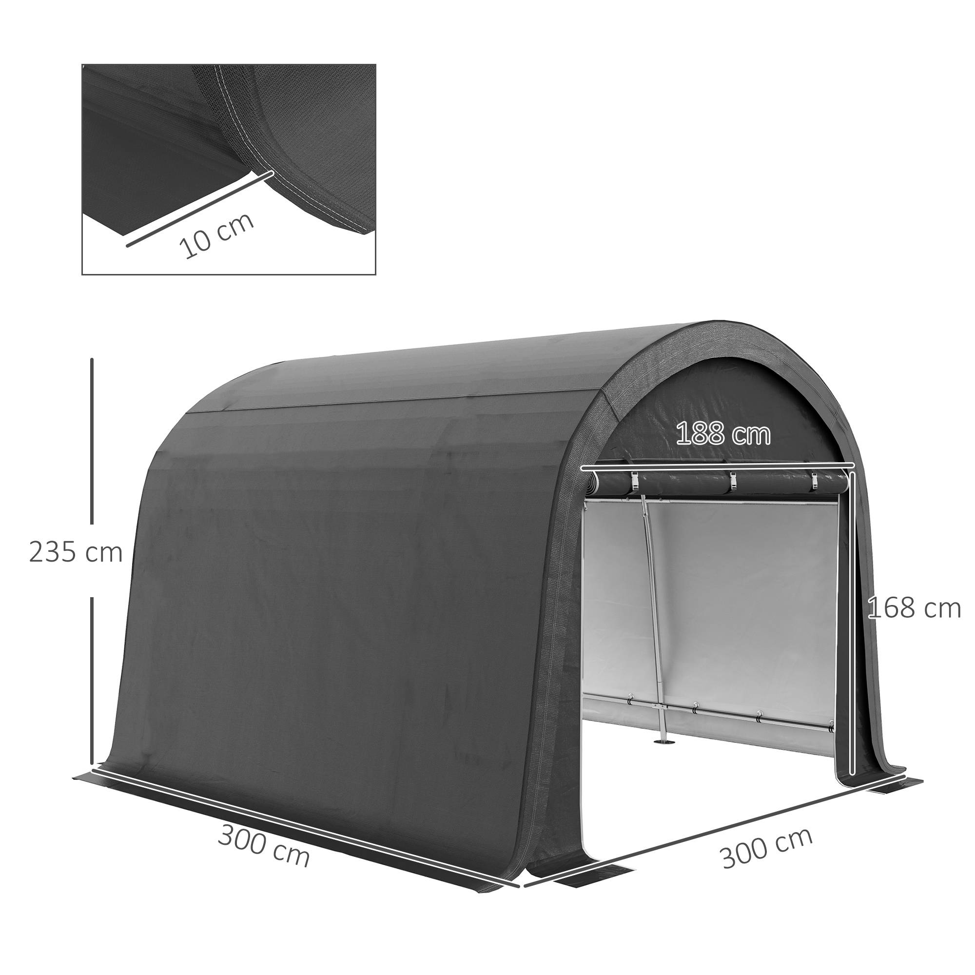 Cabanon jardin aluminium 3x3m gris hydrofuge anti-UV, cadre acier PE avec deux portes roulantes - Image 3
