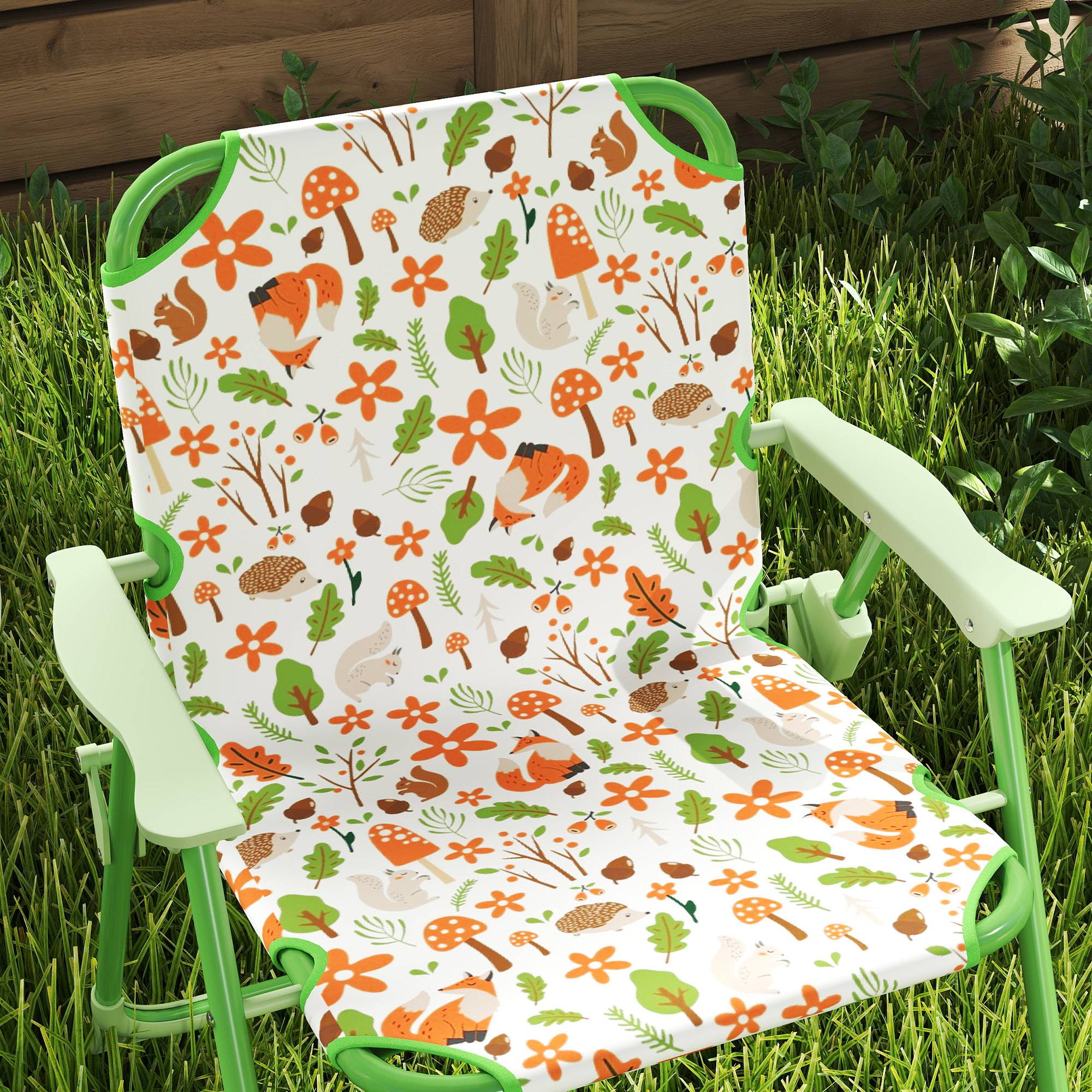 Ensemble de jardin pliable pour enfants avec 2 chaises, une table et un parasol réglable pour les enfants de 2 à 5 ans, vert - Image 10