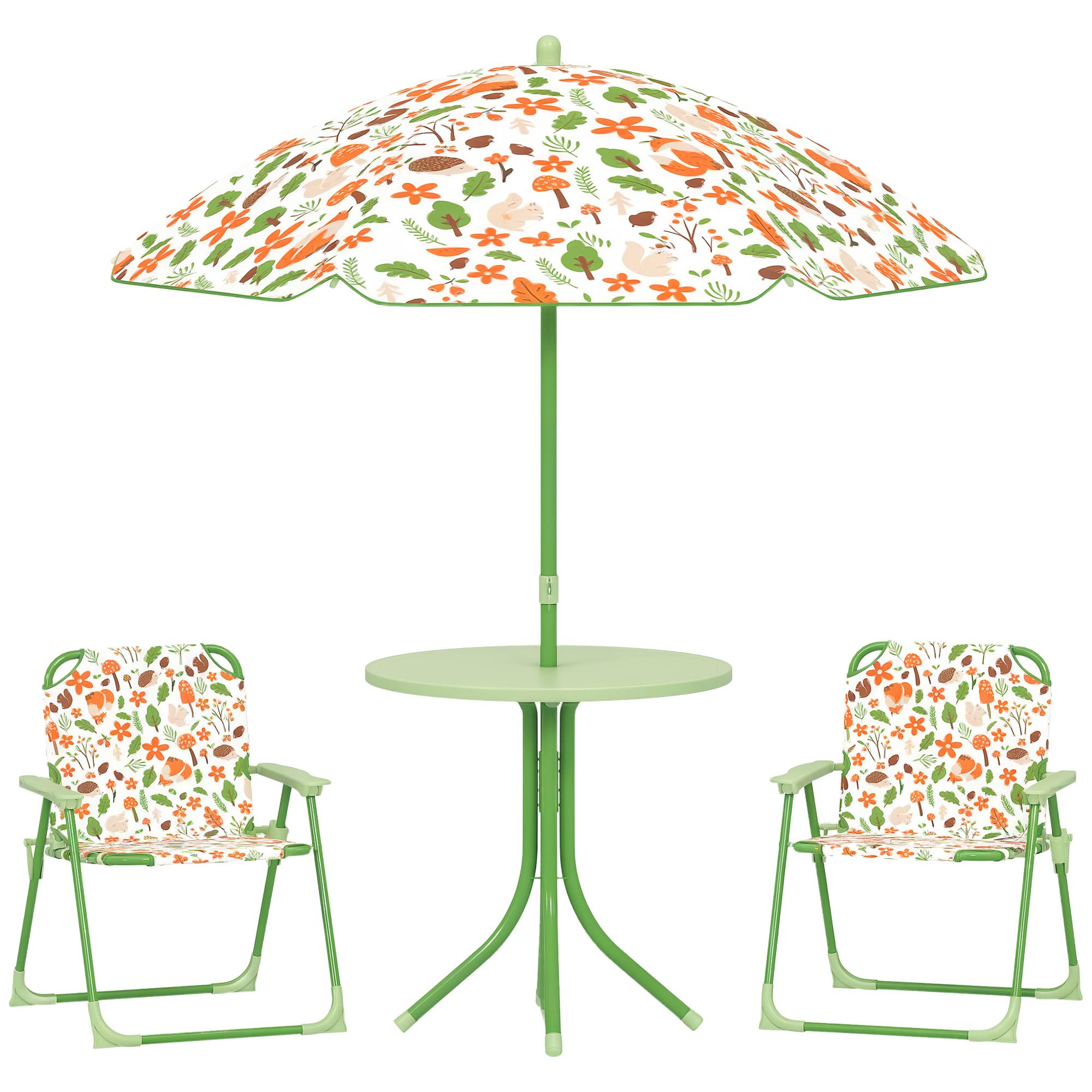 Ensemble de jardin pliable pour enfants avec 2 chaises, une table et un parasol réglable pour les enfants de 2 à 5 ans, vert - Image 1