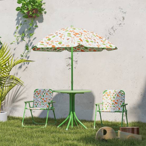 Ensemble de jardin pliable pour enfants avec 2 chaises, une table et un parasol réglable pour les enfants de 2 à 5 ans, vert - Image 4