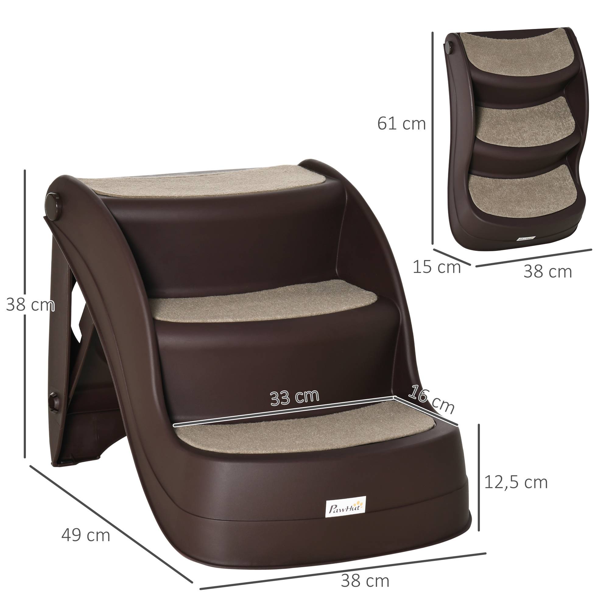 ComfortXL - Escalier pour chien et chat pliable en polypropylène marron 3 marches 49 x 38 x 38 cm pour lit et canapé antidérapant - Image 3