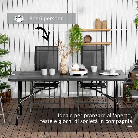 Table de jardin pliante Acier HDPE Pique-nique Camping Effet bois 180cm Gris foncé - ComfortXL Outdoor Living - Image 6