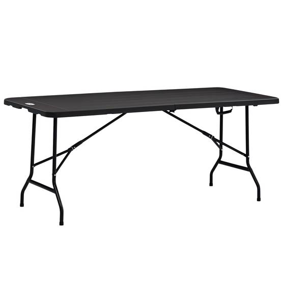 Table de jardin pliante Acier HDPE Pique-nique Camping Effet bois 180cm Gris foncé - ComfortXL Outdoor Living - Image 1