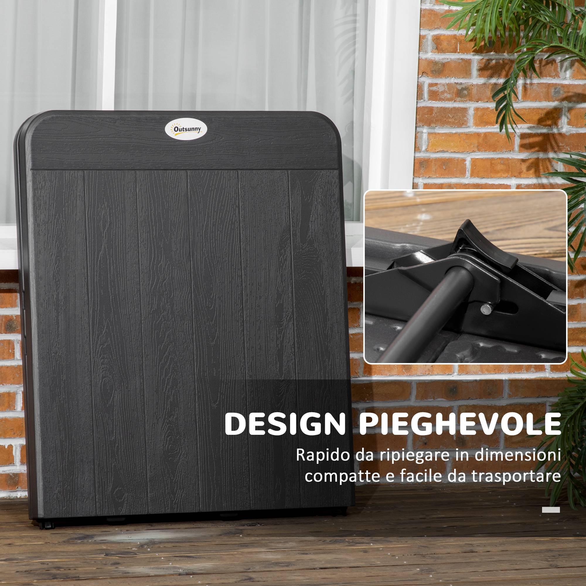 Table de jardin pliante Acier HDPE Pique-nique Camping Effet bois 180cm Gris foncé - ComfortXL Outdoor Living - Image 8