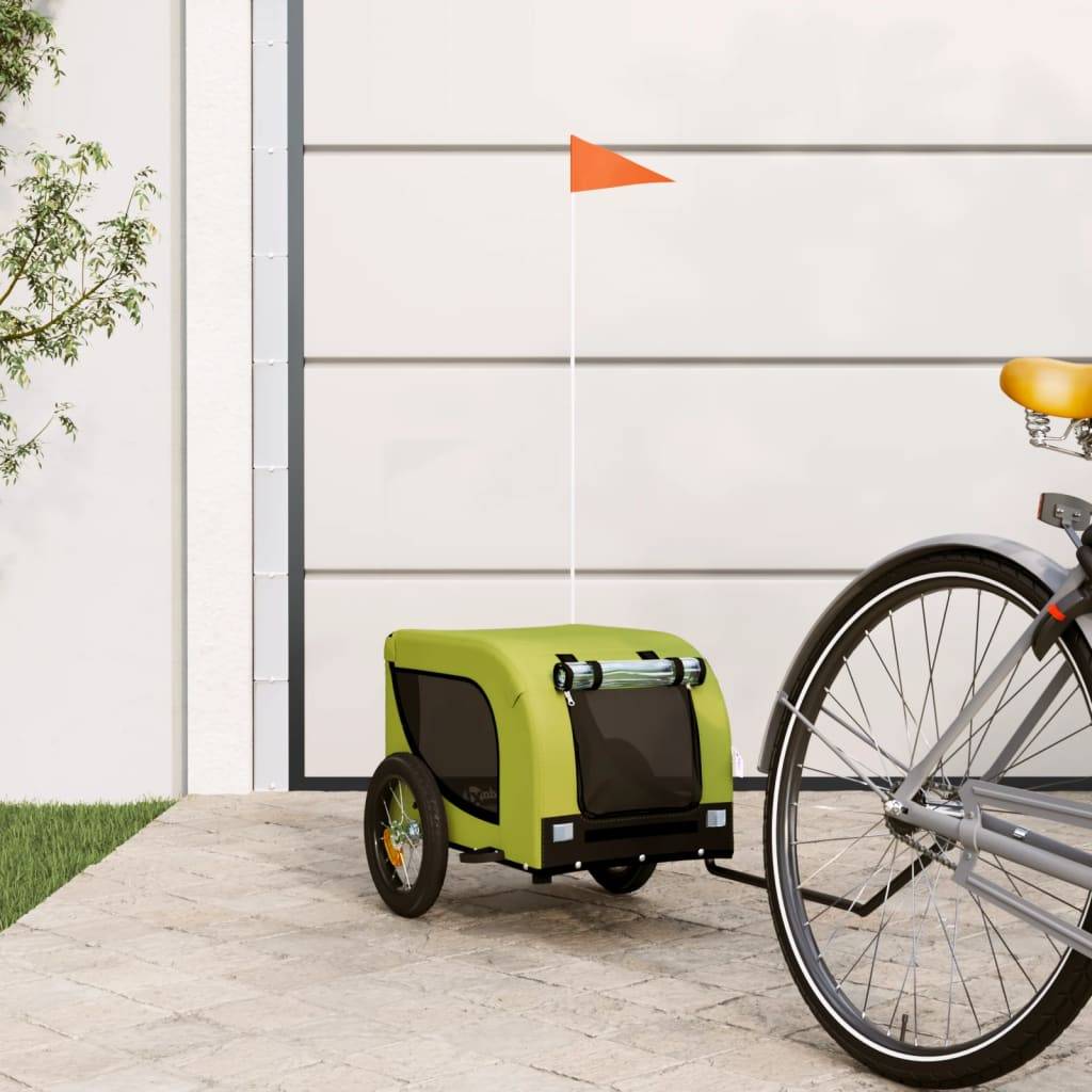 Remorque de vélo pour animaux fer et tissu vert et noir 124 x 53 x 53 cm - PANGIVO - Image 1