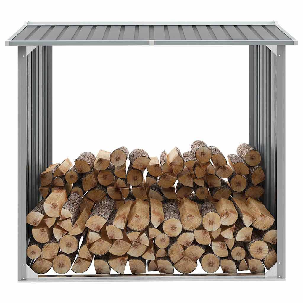 Abri à bûches Acier Galvanisé pour Jardin Stockage Bois 172x91x154 cm Gris - ComfortXL Outdoor Living - Image 1