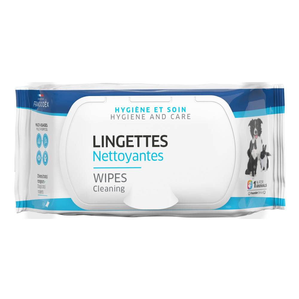 Francodex - Lingettes Nettoyantes Multi-Usages 30 Pour Chiens, Chats et Petits Mammifères