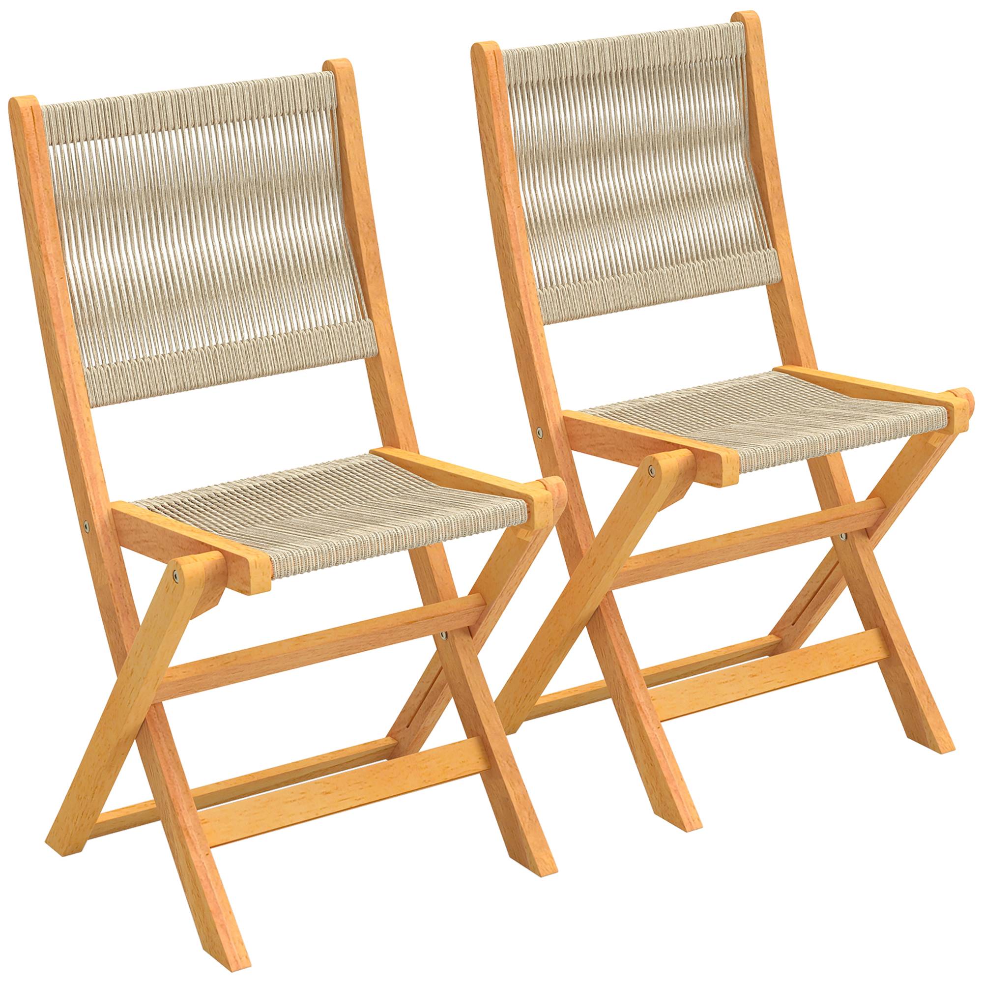 Sans Marque - Lot de 2 Chaises de Jardin Pliantes Chaises de Balcon en Bois d'Acacia Assise en Corde Tressée Naturel et Beige - Image 1