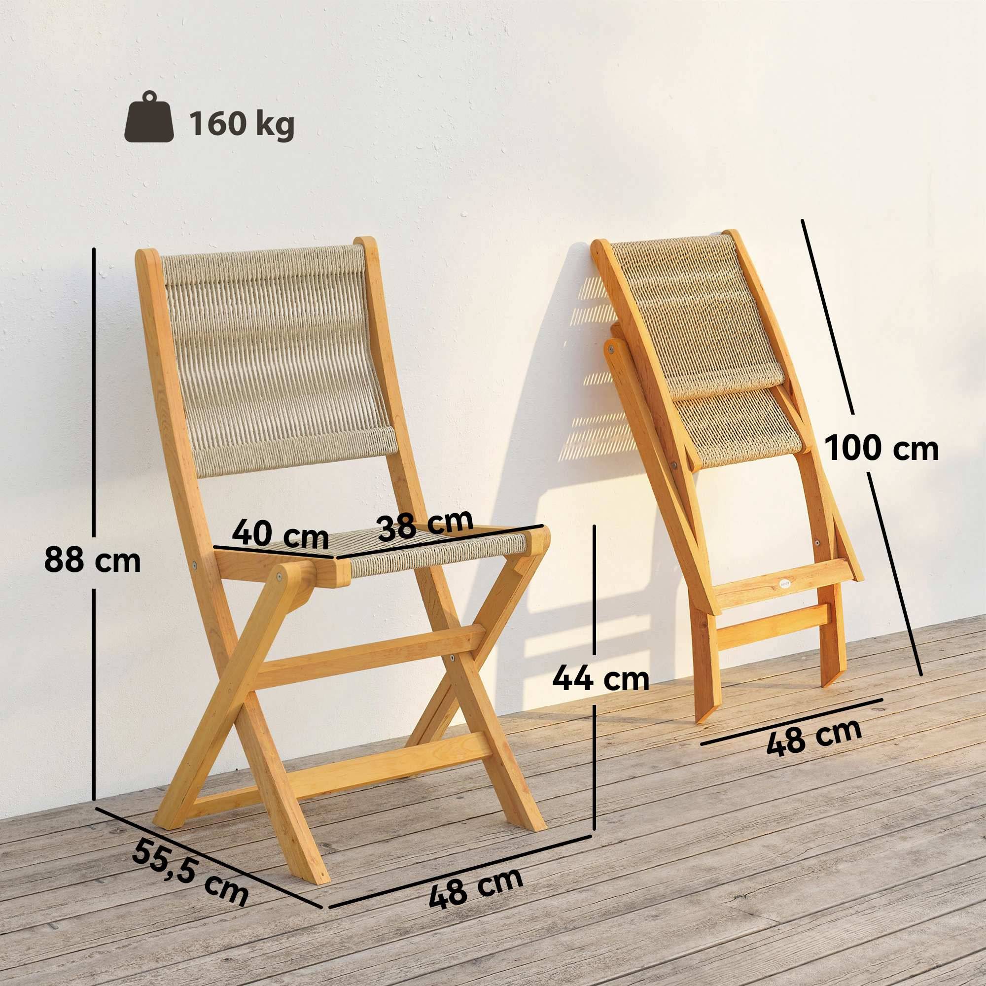 Sans Marque - Lot de 2 Chaises de Jardin Pliantes Chaises de Balcon en Bois d'Acacia Assise en Corde Tressée Naturel et Beige - Image 5