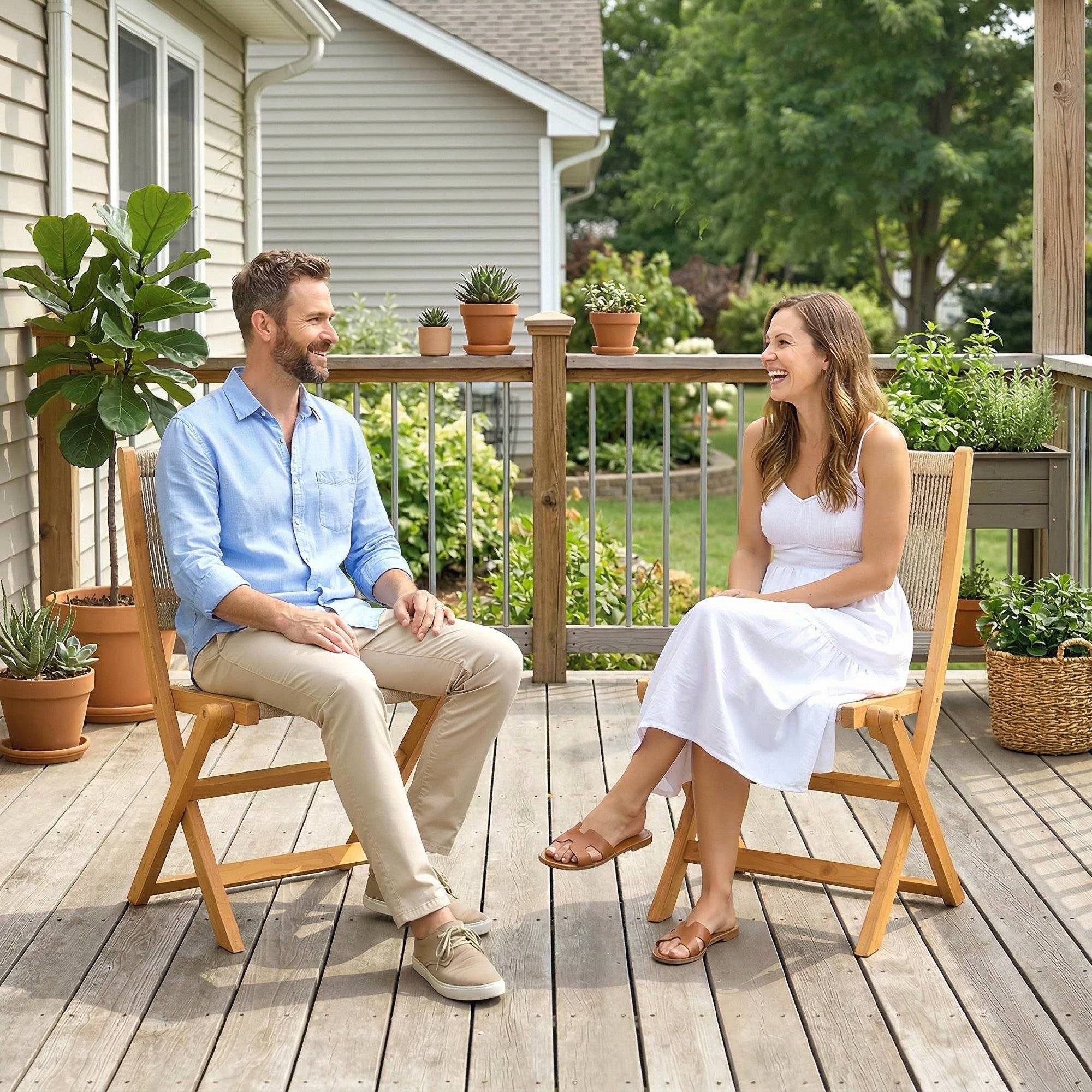 Sans Marque - Lot de 2 Chaises de Jardin Pliantes Chaises de Balcon en Bois d'Acacia Assise en Corde Tressée Naturel et Beige - Image 9