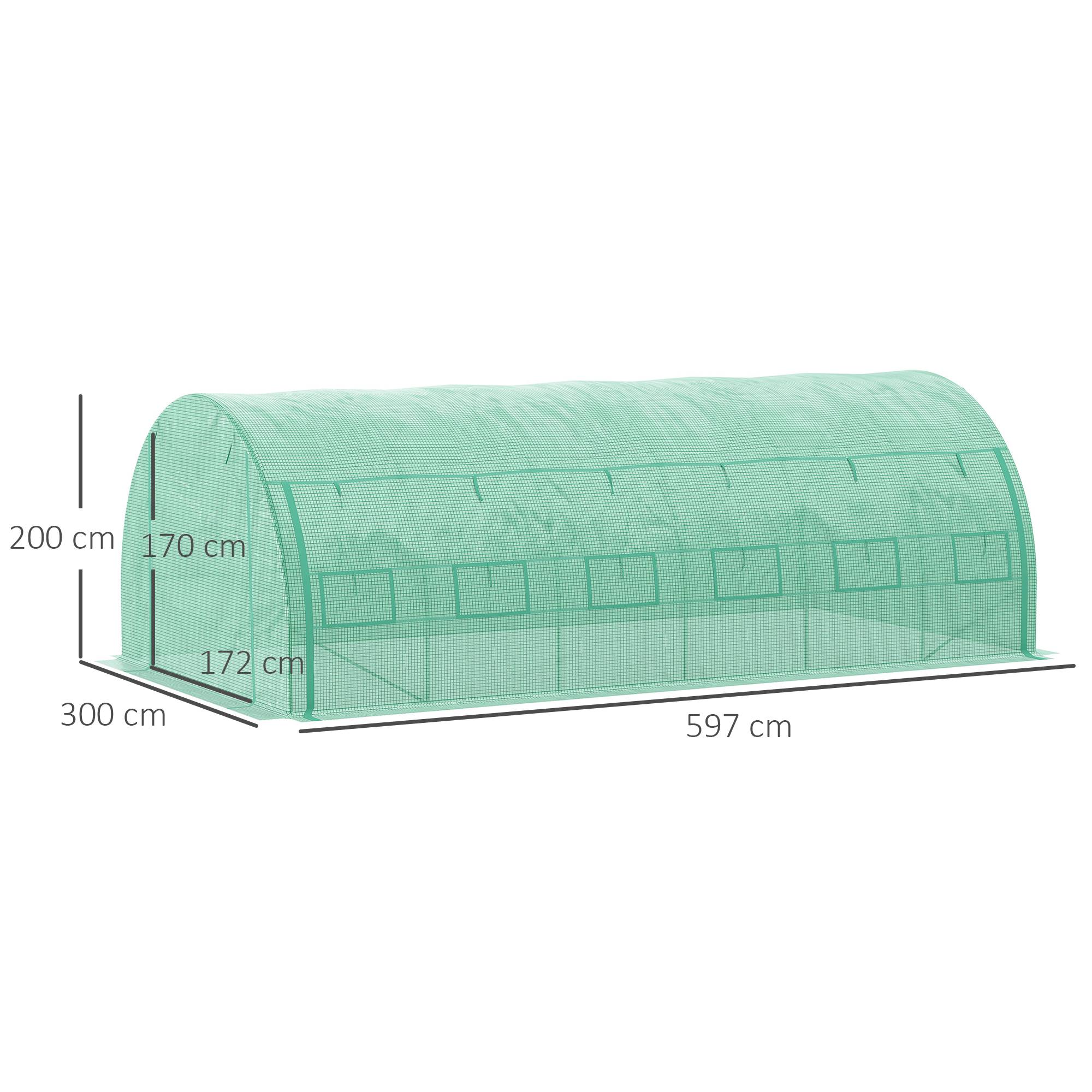 Serre de jardin serre tunnel 18 m² avec porte, parois latérales enroulables 12 fenêtres acier PE  4 x 3 x 2 m vert - Image 5