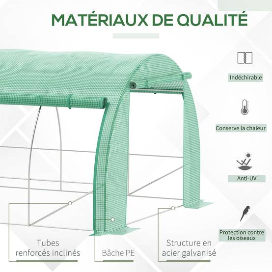 Serre de jardin serre tunnel 18 m² avec porte, parois latérales enroulables 12 fenêtres acier PE 4 x 3 x 2 m vert - Image 9