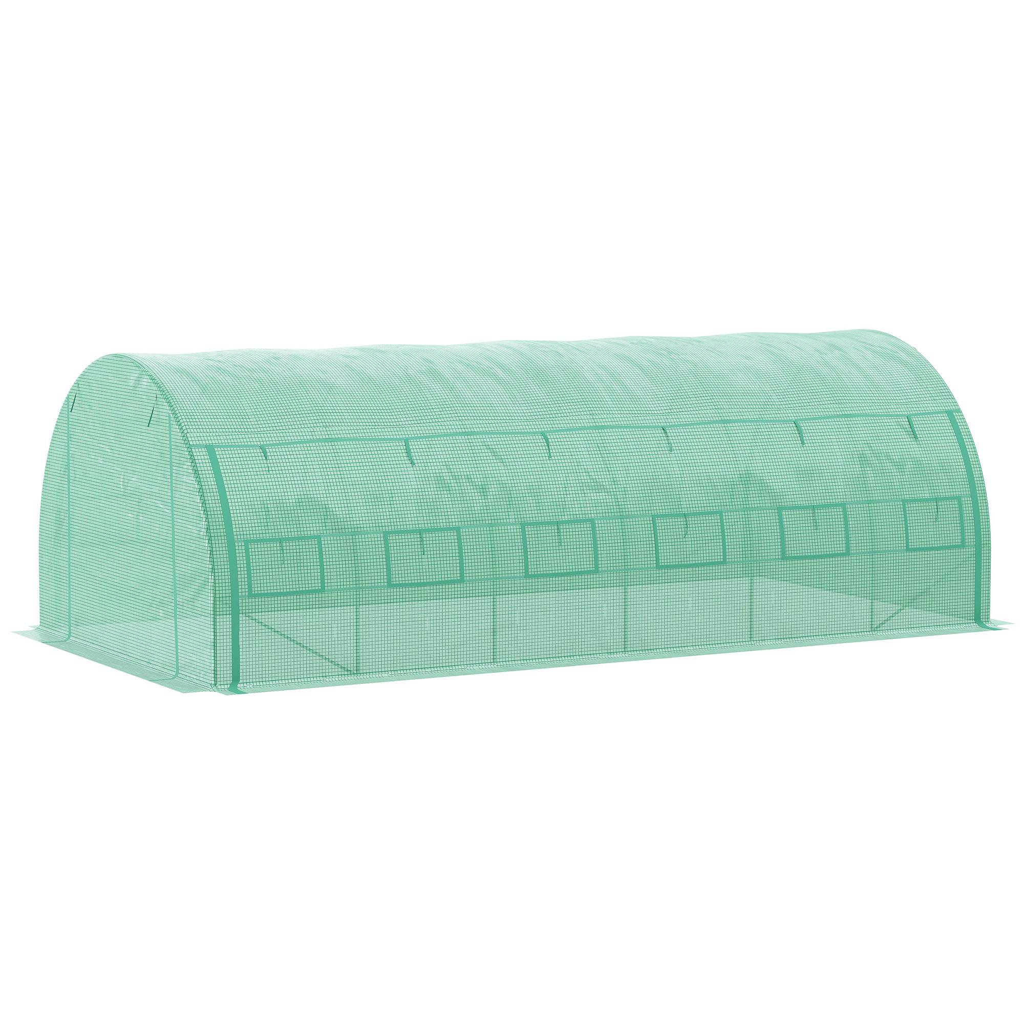 Serre de jardin serre tunnel 18 m² avec porte, parois latérales enroulables 12 fenêtres acier PE  4 x 3 x 2 m vert - Image 2
