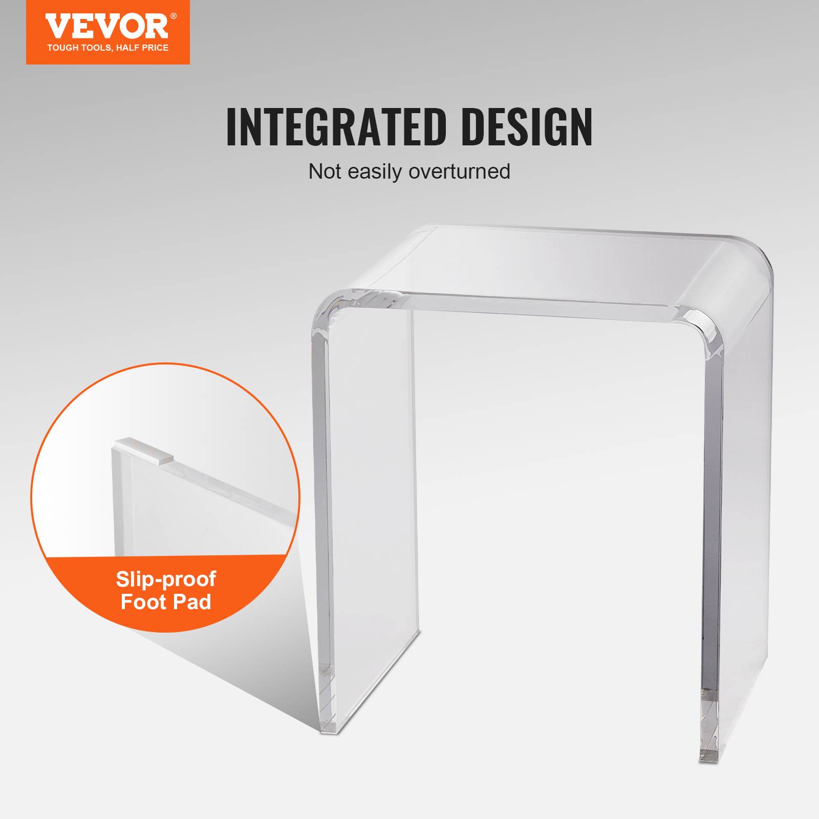 VEVOR Table appoint 2 pièces forme C, acrylique, charge 25 kg, transparent. 415x305x460 mm. - Image 5