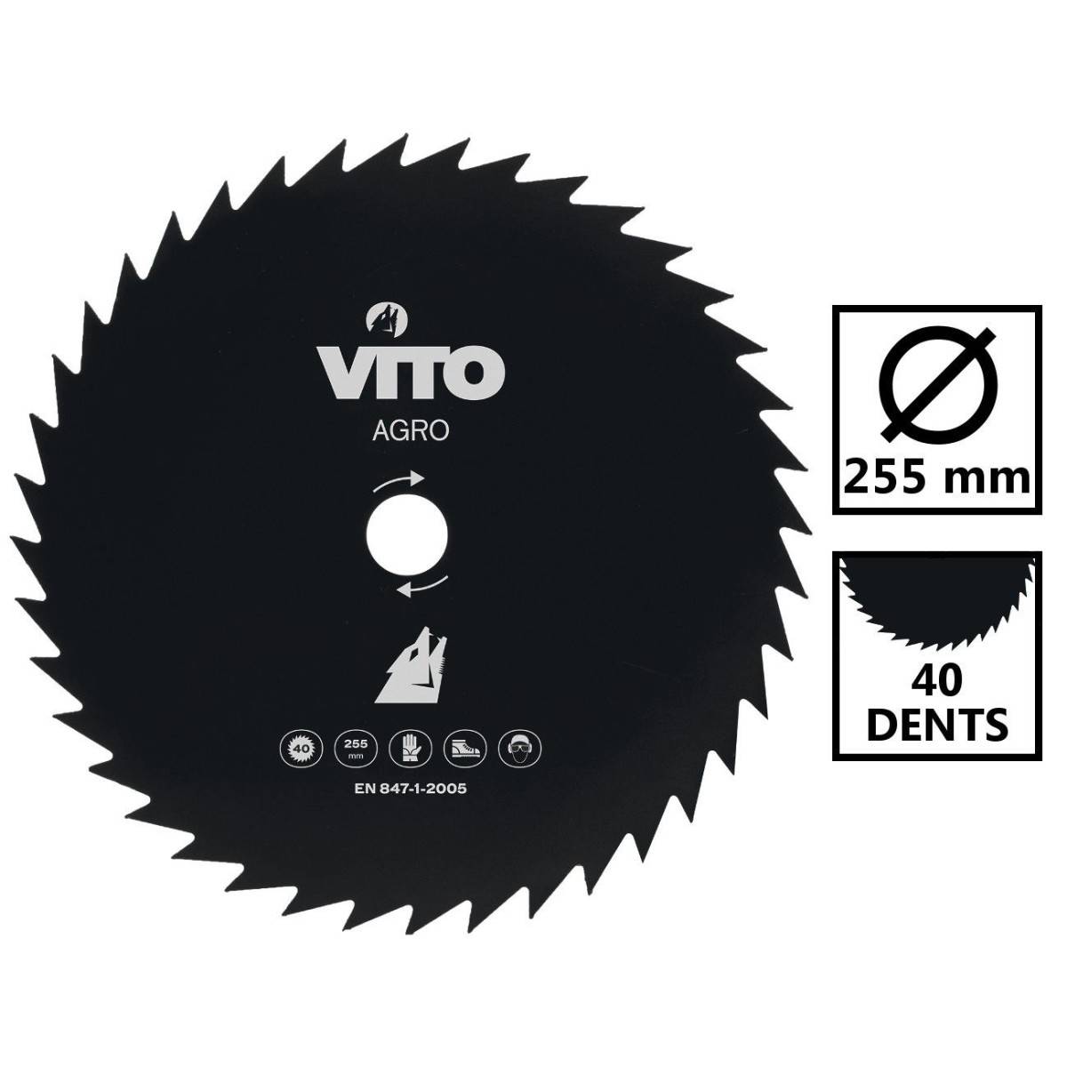 Lame de Coupe Pour Débroussailleuse Diam 255mm 40 dents Alesage 25.4 VITO - Image 2