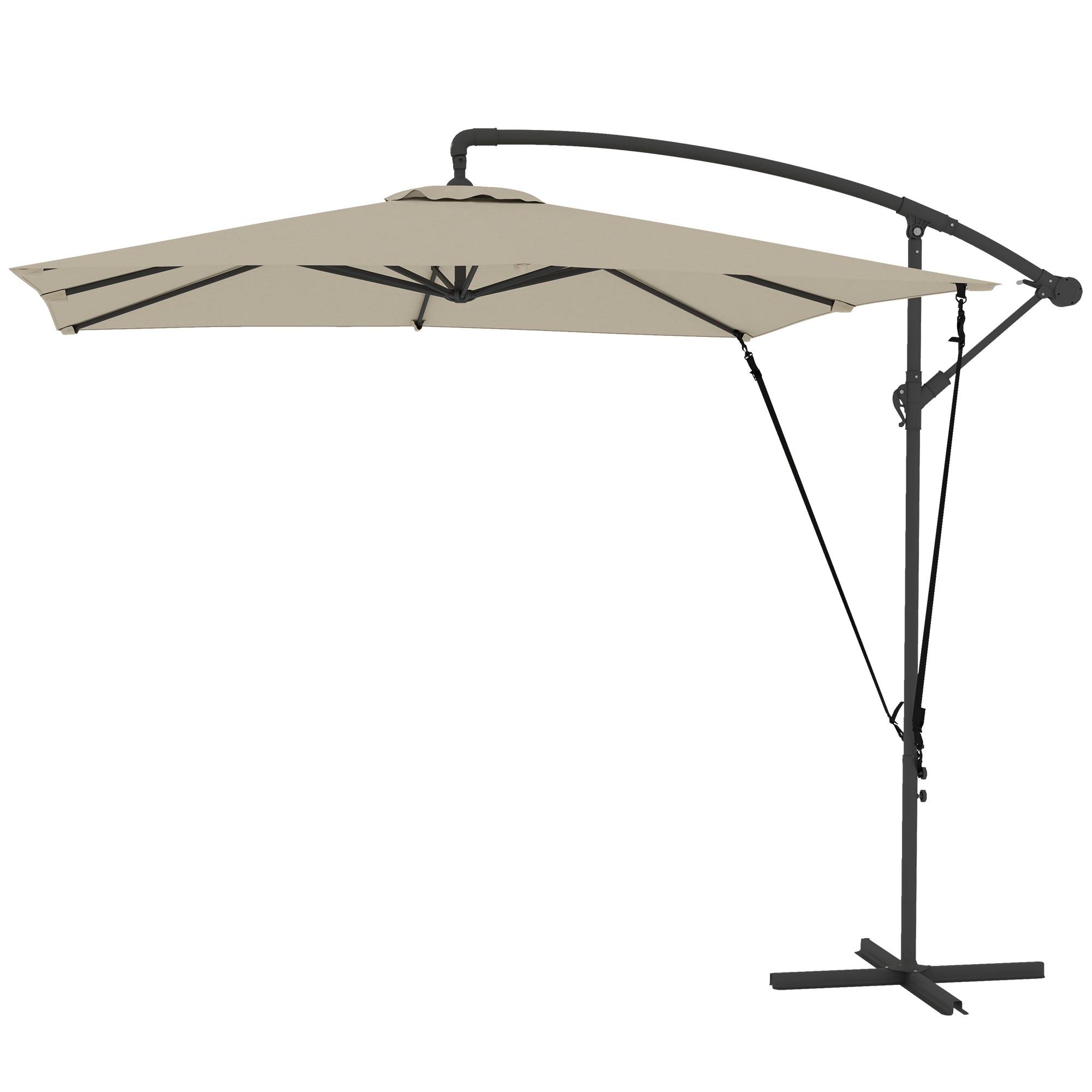 ComfortXL - Parasol déporté métal polyester pour jardin cordes anti-vent housse manivelle 2.5x2.5m kaki - ComfortXL Outdoor Living - Image 2