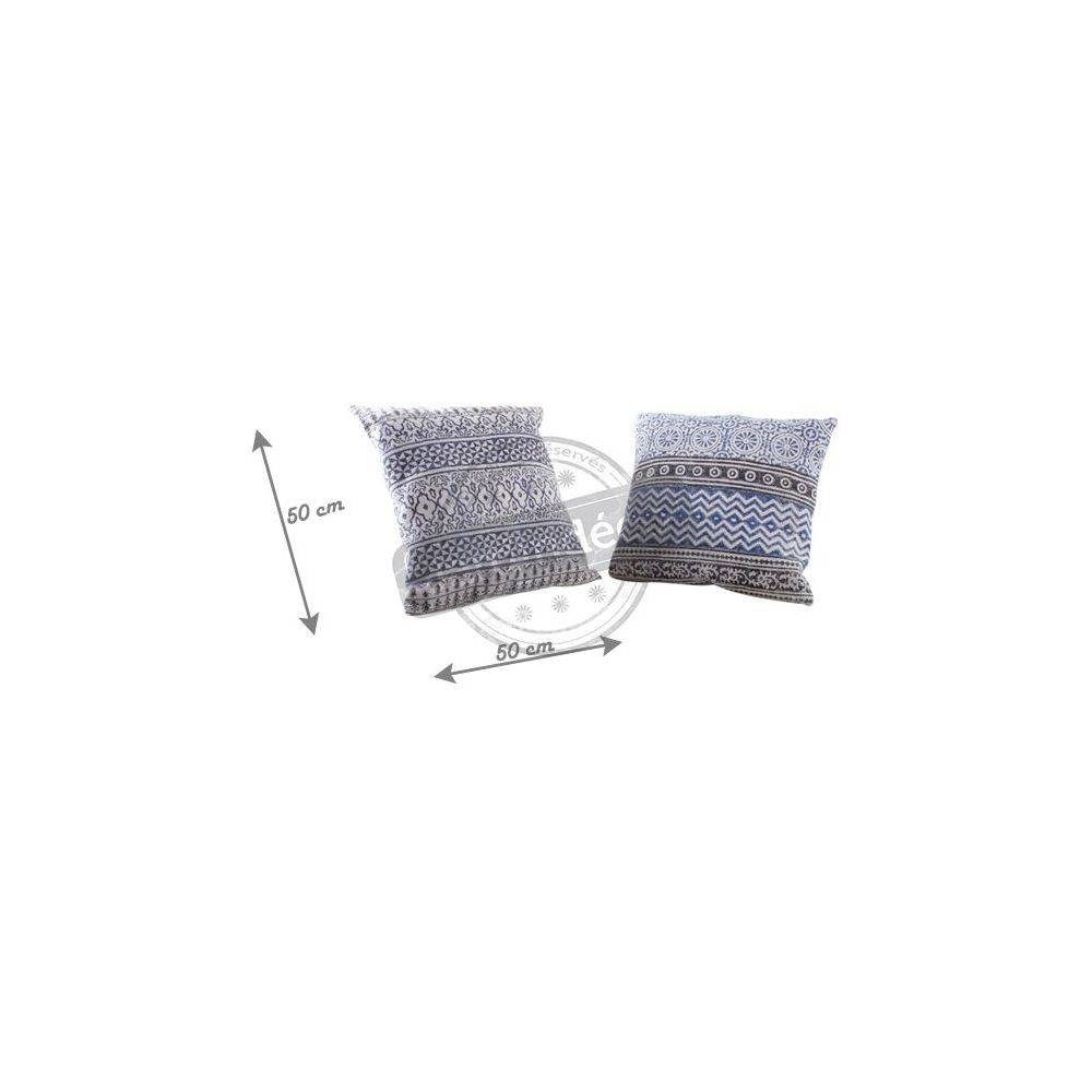 Aubry Gaspard - Coussin bleu et blanc en coton (Lot de 2) 50 x 50 cm - Imagen 3