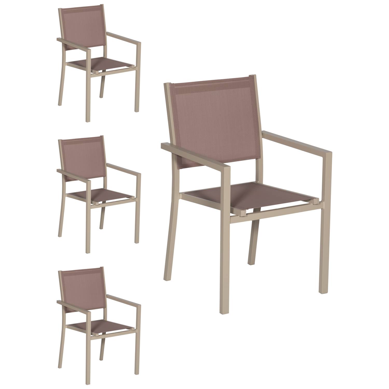 Happy Garden - Lot de 4 chaises en aluminium taupe - textilène taupe - HAPPY GARDEN - Imagen 1