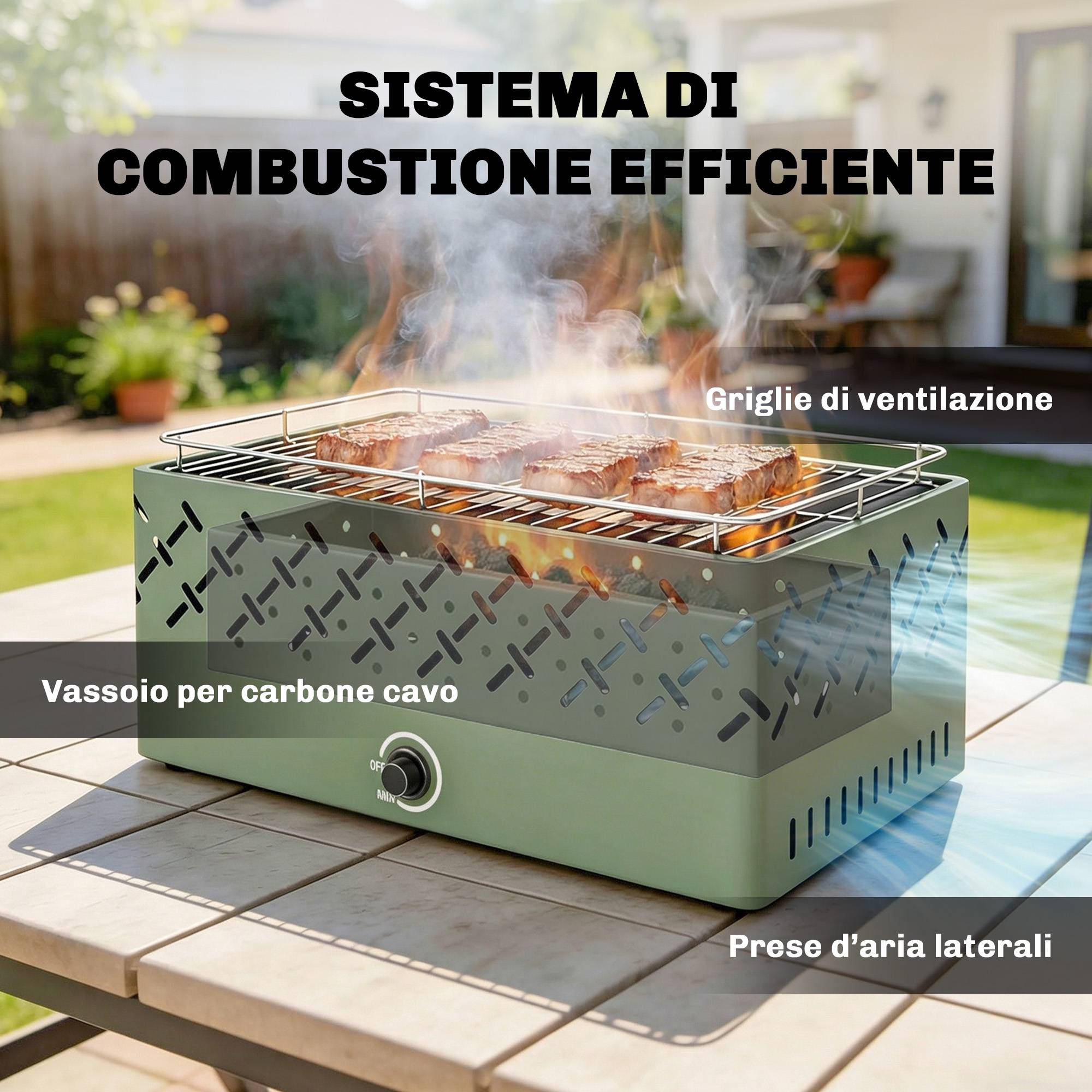 Barbecue portable au charbon de bois avec ventilateur intégré pour une utilisation en extérieur, vert clair - Image 9