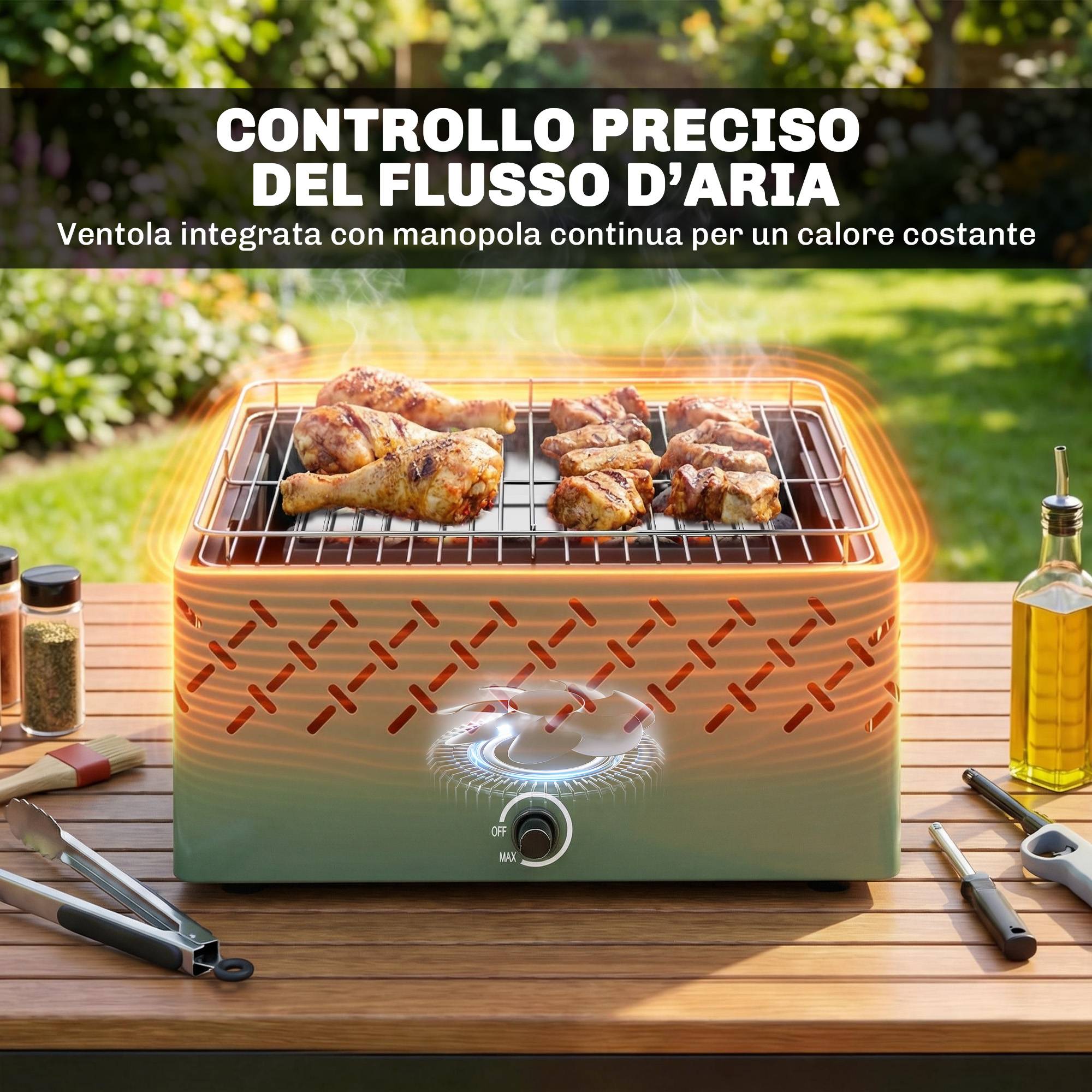 Barbecue portable au charbon de bois avec ventilateur intégré pour une utilisation en extérieur, vert clair - Image 6