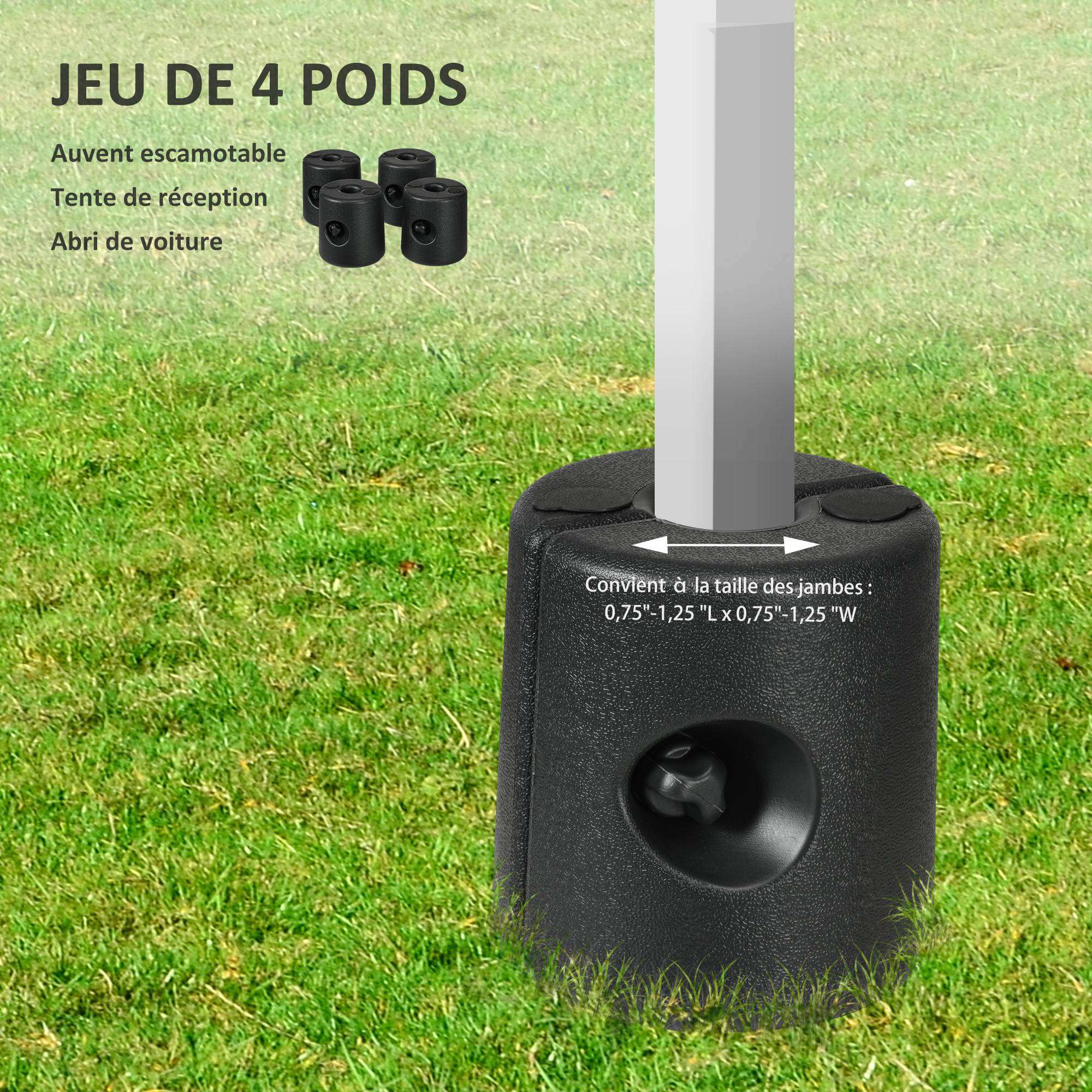 Outsunny - Lot 4 pieds de tonnelle pop-up remplissage eau/sable avec vis sécurité pour pavillon HDPE noir - Outsunny - Imagen 5
