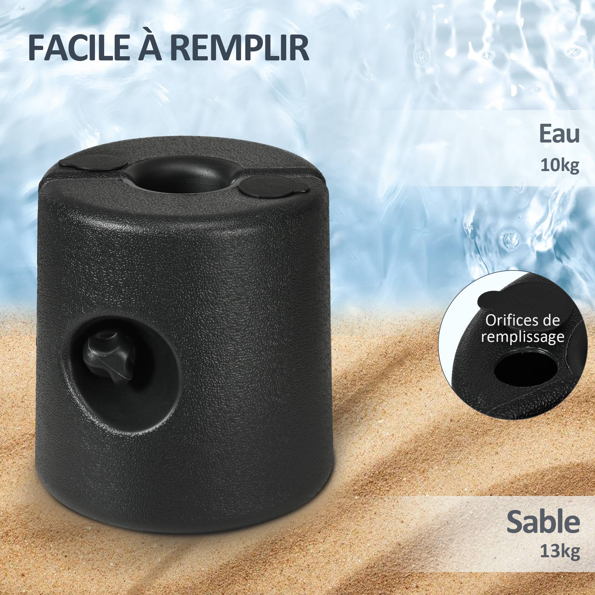 Outsunny - Lot 4 pieds de tonnelle pop-up remplissage eau/sable avec vis sécurité pour pavillon HDPE noir - Outsunny - Imagen 6