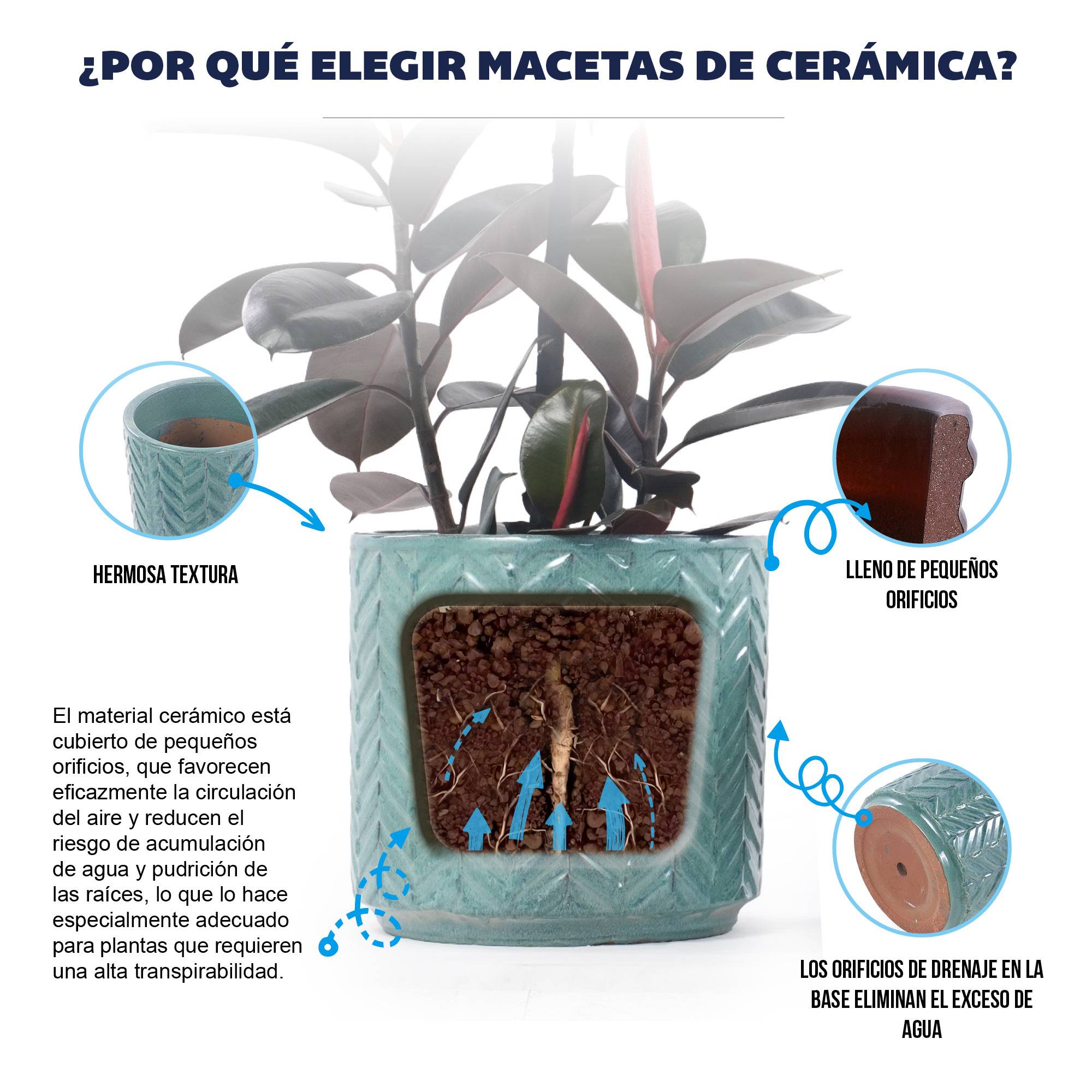 ComfortXL - Pot de fleurs en céramique Ø31,5 cm bleu aqua pour balcon et aromatiques avec drainage - ComfortXL Outdoor Living - Image 7