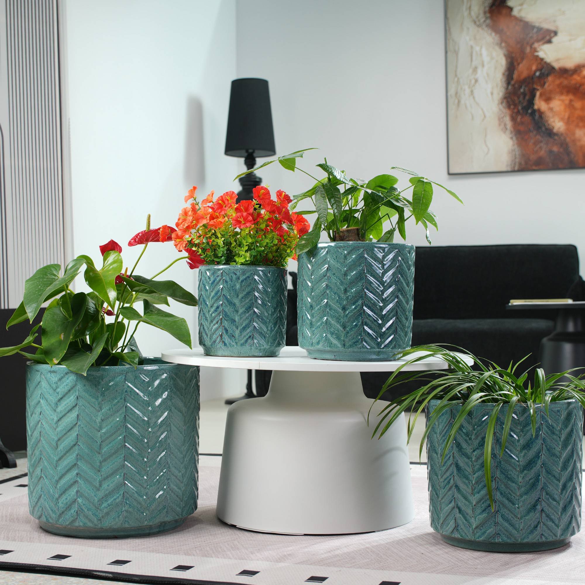 ComfortXL - Pot de fleurs en céramique Ø31,5 cm bleu aqua pour balcon et aromatiques avec drainage - ComfortXL Outdoor Living - Image 5