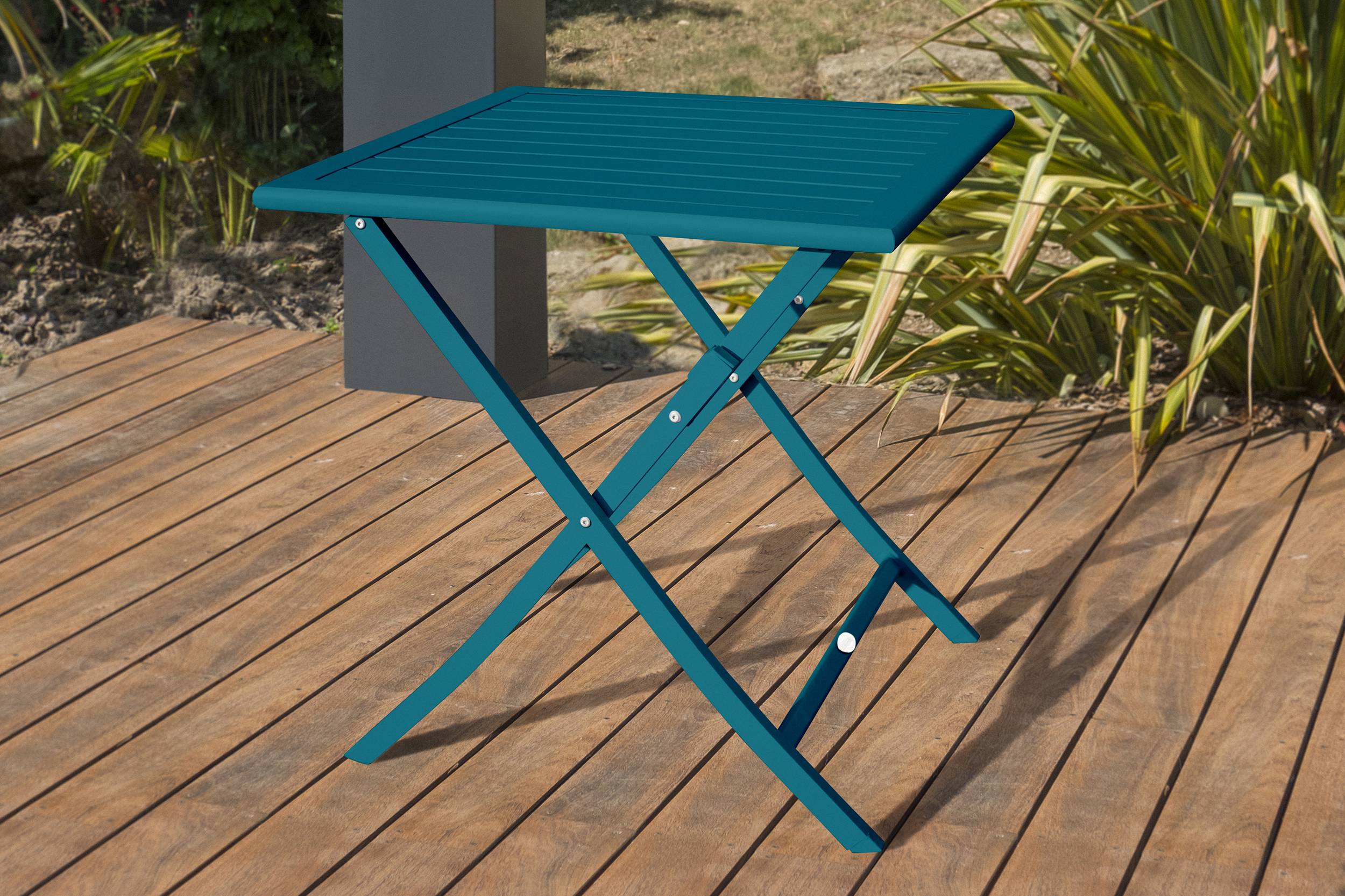 Ensemble repas de jardin 2 carré places en aluminium  - Bleu canard - MARIUS - Image 4
