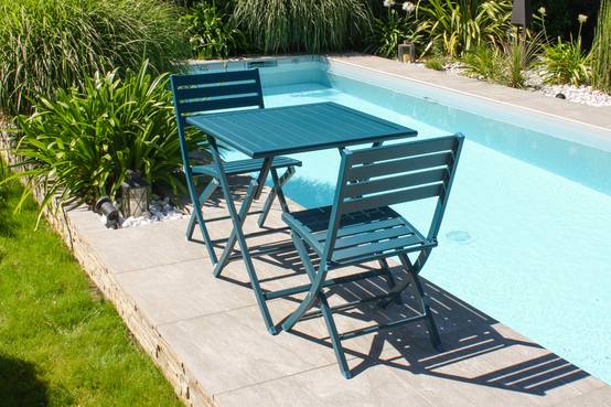 Ensemble repas de jardin 2 carré places en aluminium - Bleu canard - MARIUS - Image 1