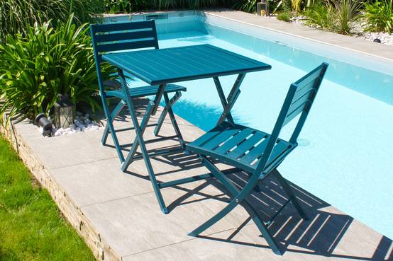 Ensemble repas de jardin 2 carré places en aluminium - Bleu canard - MARIUS - Image 5