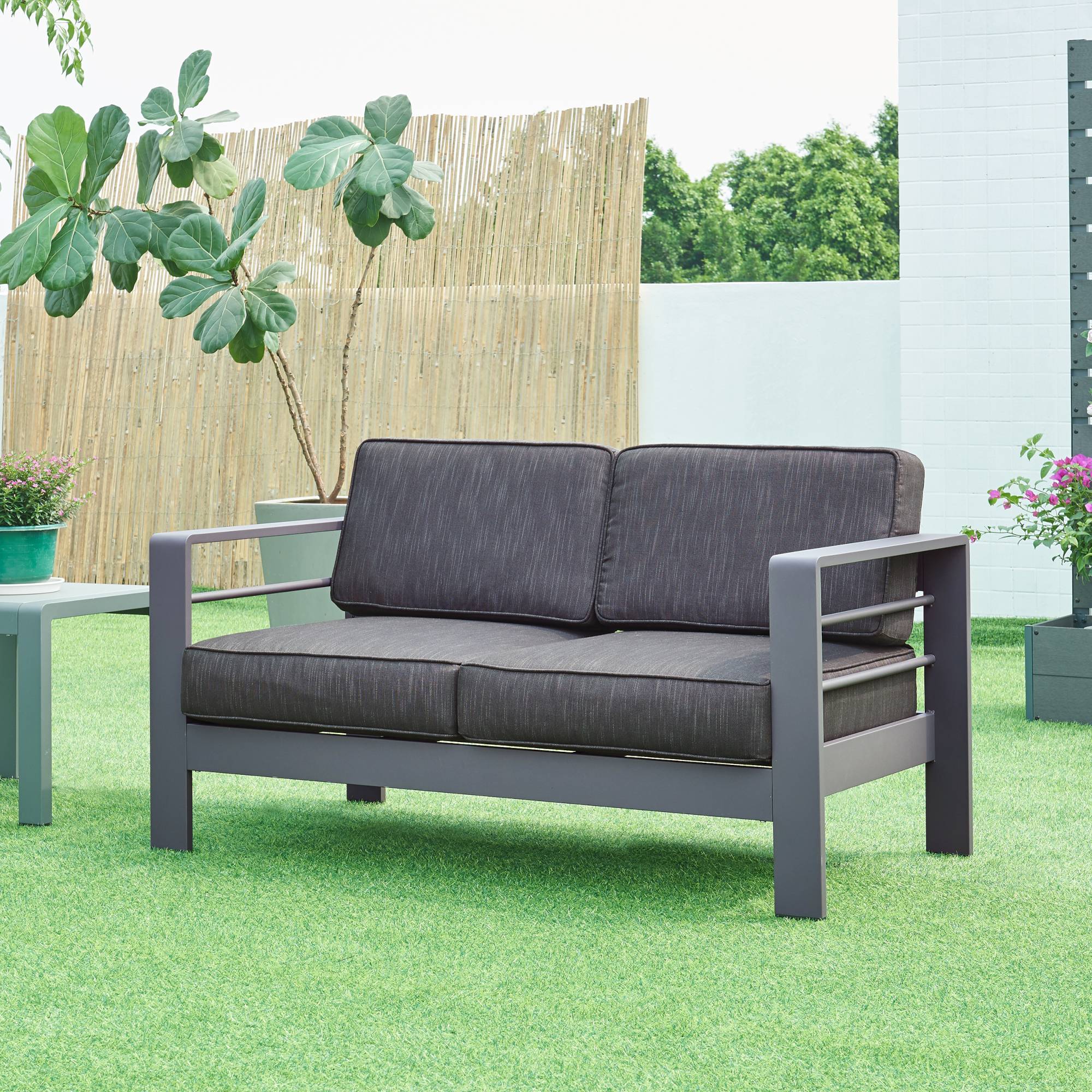 Casa.Pro - Canapé de jardin 2 places Avise 144 x 70 x 62 cm anthracite gris foncé casa.pro - Imagen 2