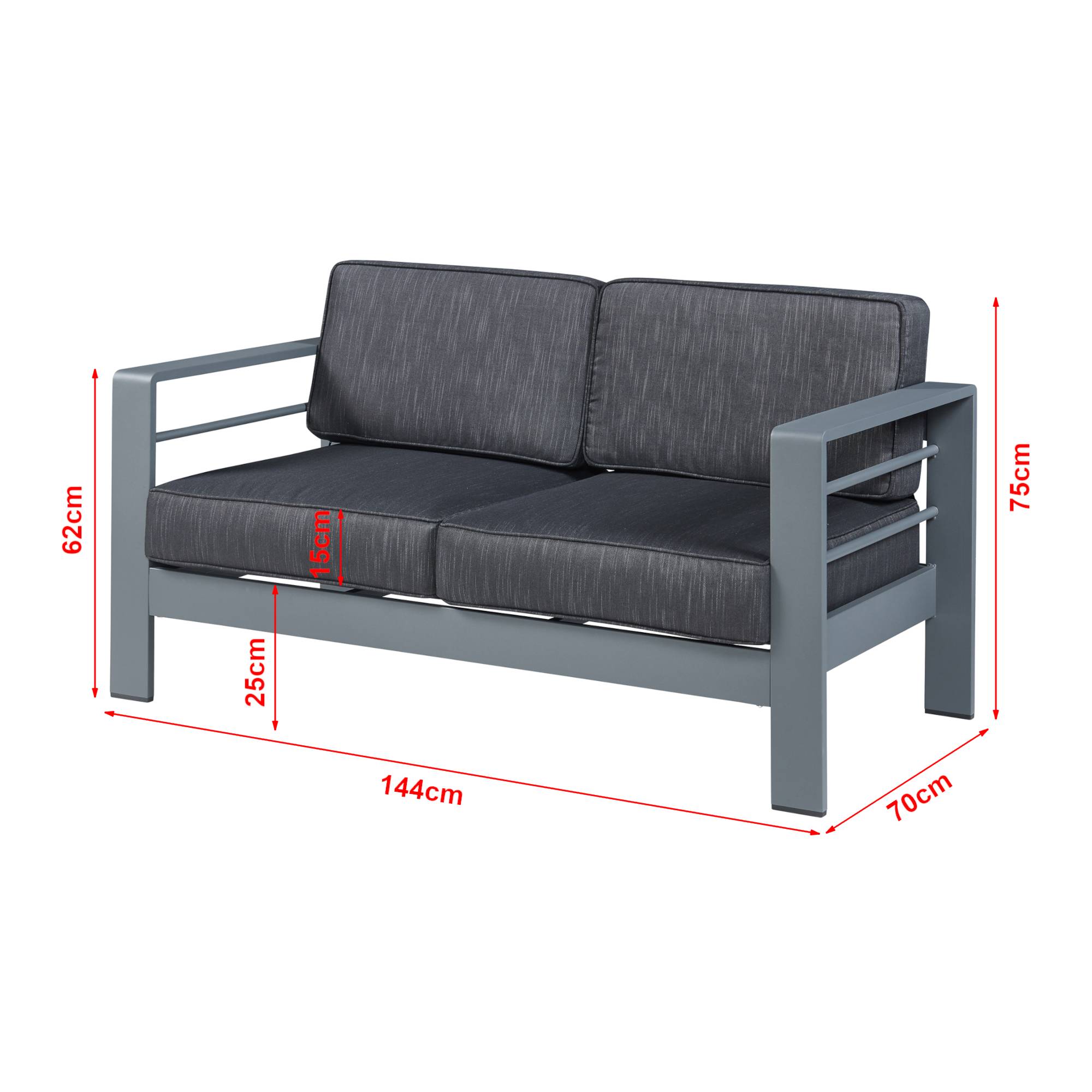 Casa.Pro - Canapé de jardin 2 places Avise 144 x 70 x 62 cm anthracite gris foncé casa.pro - Imagen 3