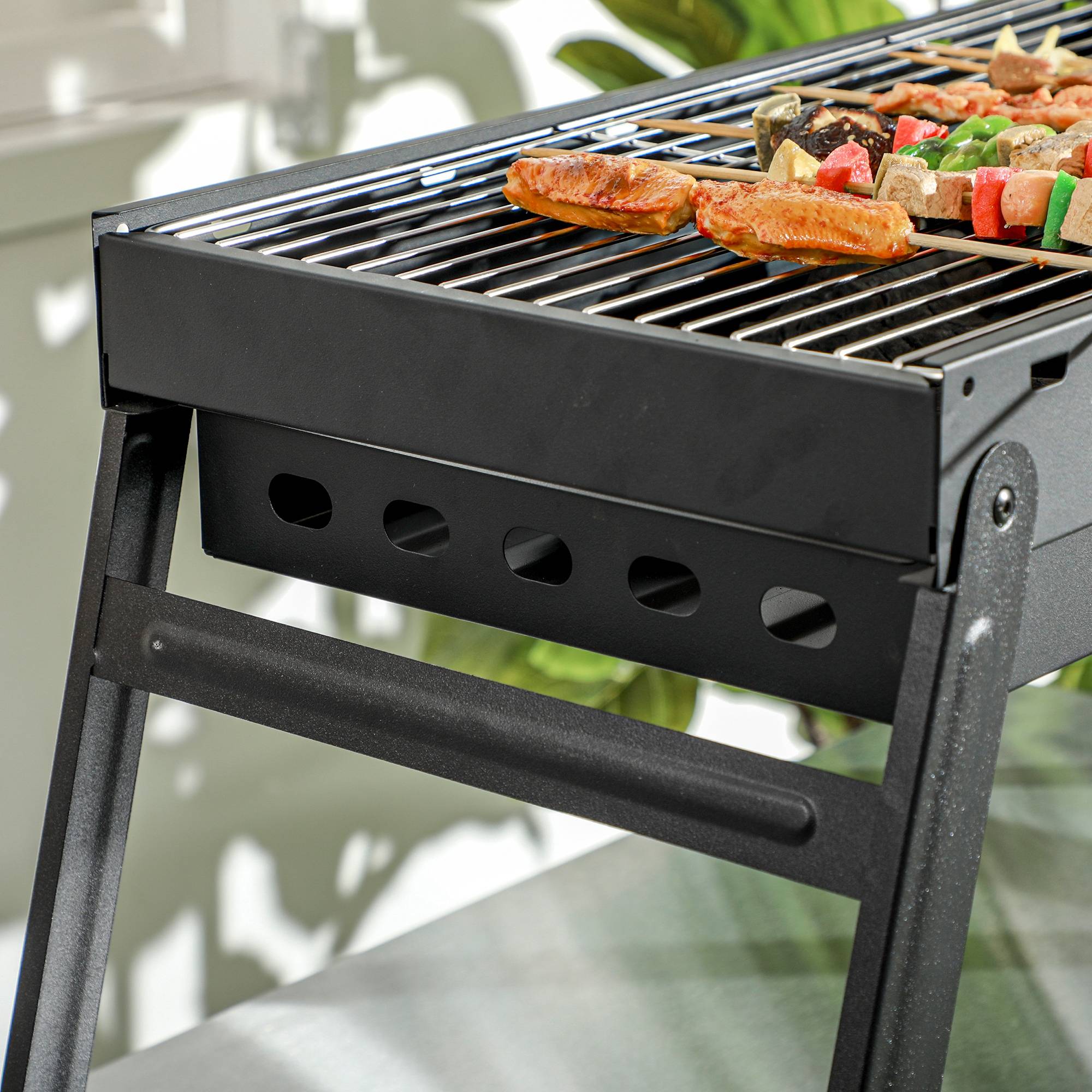 Outsunny - Barbecue à charbon de bois pliable portable dim. 74L x 30l x 37H cm avec grille acier noir - Outsunny - Imagen 5