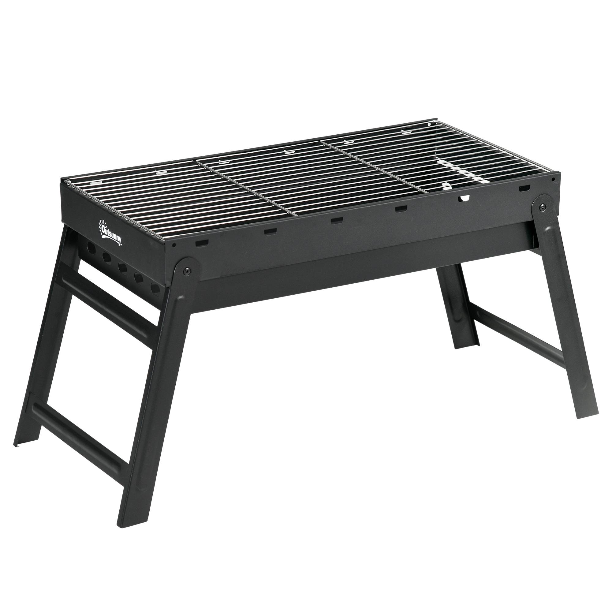 Outsunny - Barbecue à charbon de bois pliable portable dim. 74L x 30l x 37H cm avec grille acier noir - Outsunny - Imagen 1