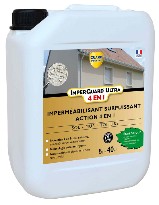 ImperGuard Ultra 4 en 1 Imperméabilisant HydrofugeAnti Dépôts Verts Durcisseur Certifié Contact Alimentaire 5L 40 m2 - Image 1