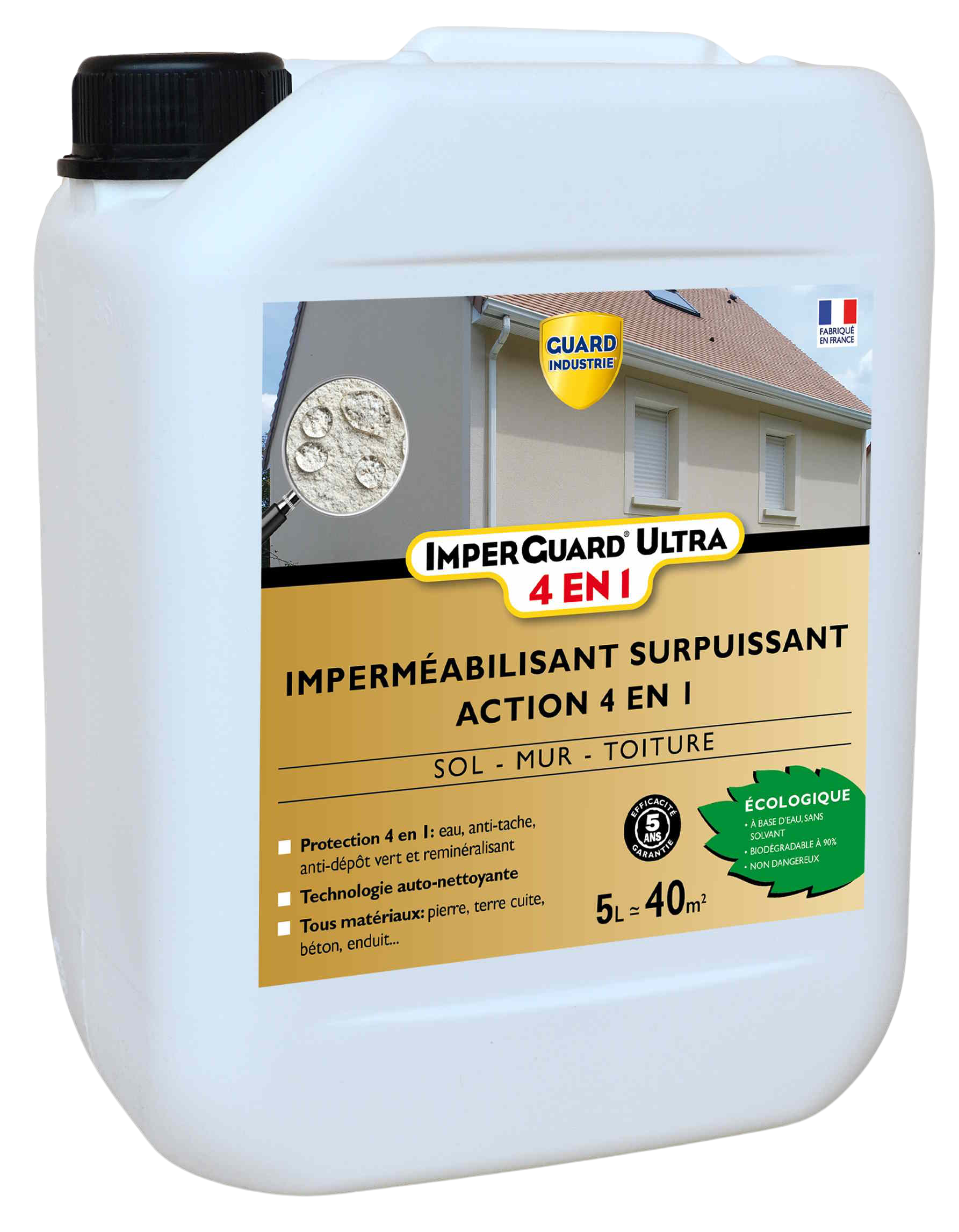 ImperGuard Ultra 4 en 1 Imperméabilisant HydrofugeAnti Dépôts Verts Durcisseur Certifié Contact Alimentaire 5L 40 m2 - Image 1