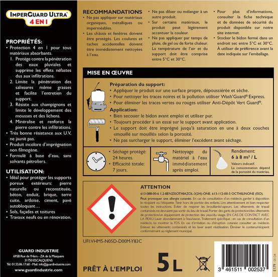 ImperGuard Ultra 4 en 1 Imperméabilisant HydrofugeAnti Dépôts Verts Durcisseur Certifié Contact Alimentaire 5L 40 m2 - Image 3