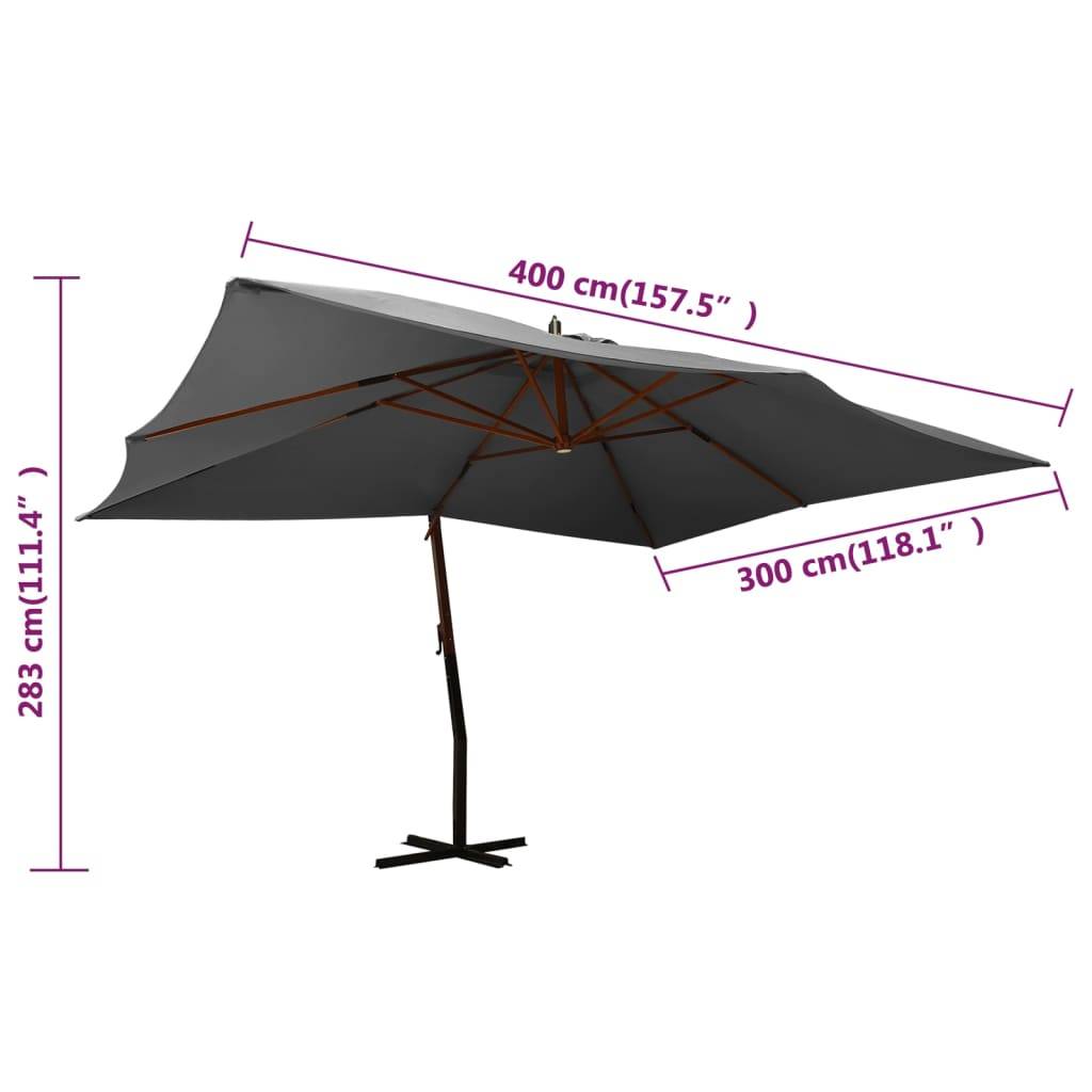 Helloshop26 - Parasol mobilier de jardin en porte-à-faux avec mât en bois 400 x 300 cm anthracite - Imagen 7