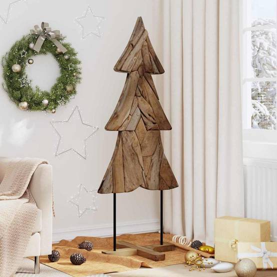 Arbre de Noël design en bois de teck massif pour décoration intérieure 150 cm – ComfortXL Outdoor Living - Image 1