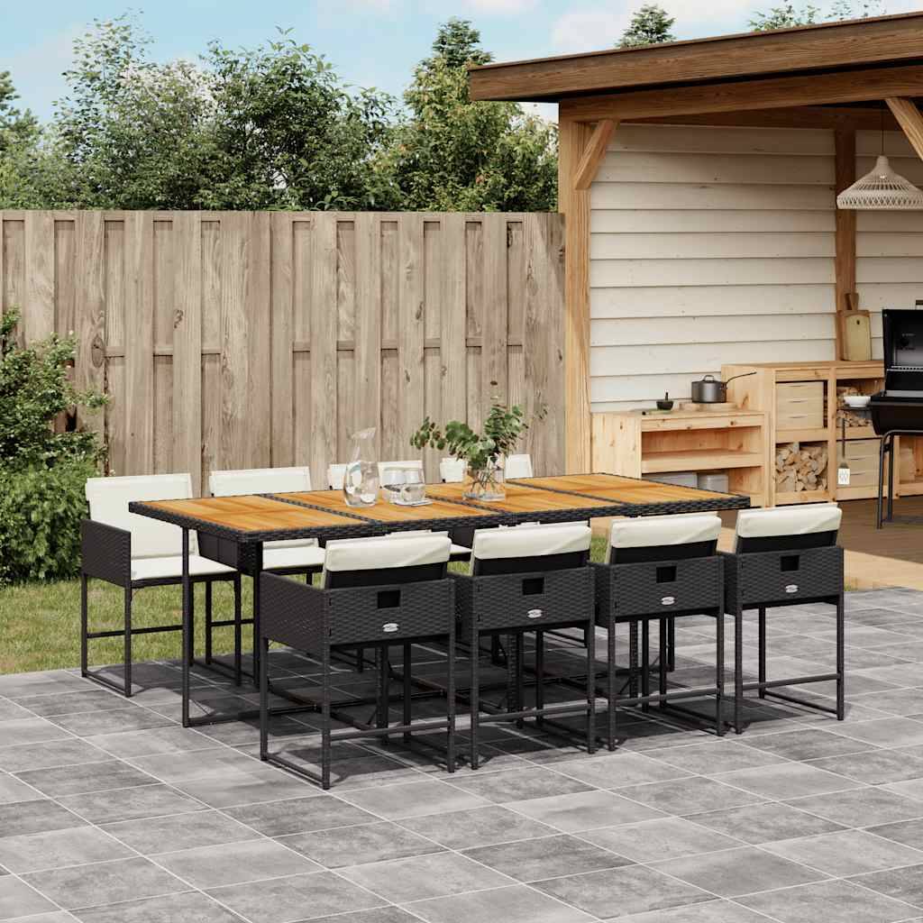 Salon de Jardin 8 Personnes Résine Tressée Rangement Compact Table Bois 220cm Noir – ComfortXL Outdoor Living - Image 1