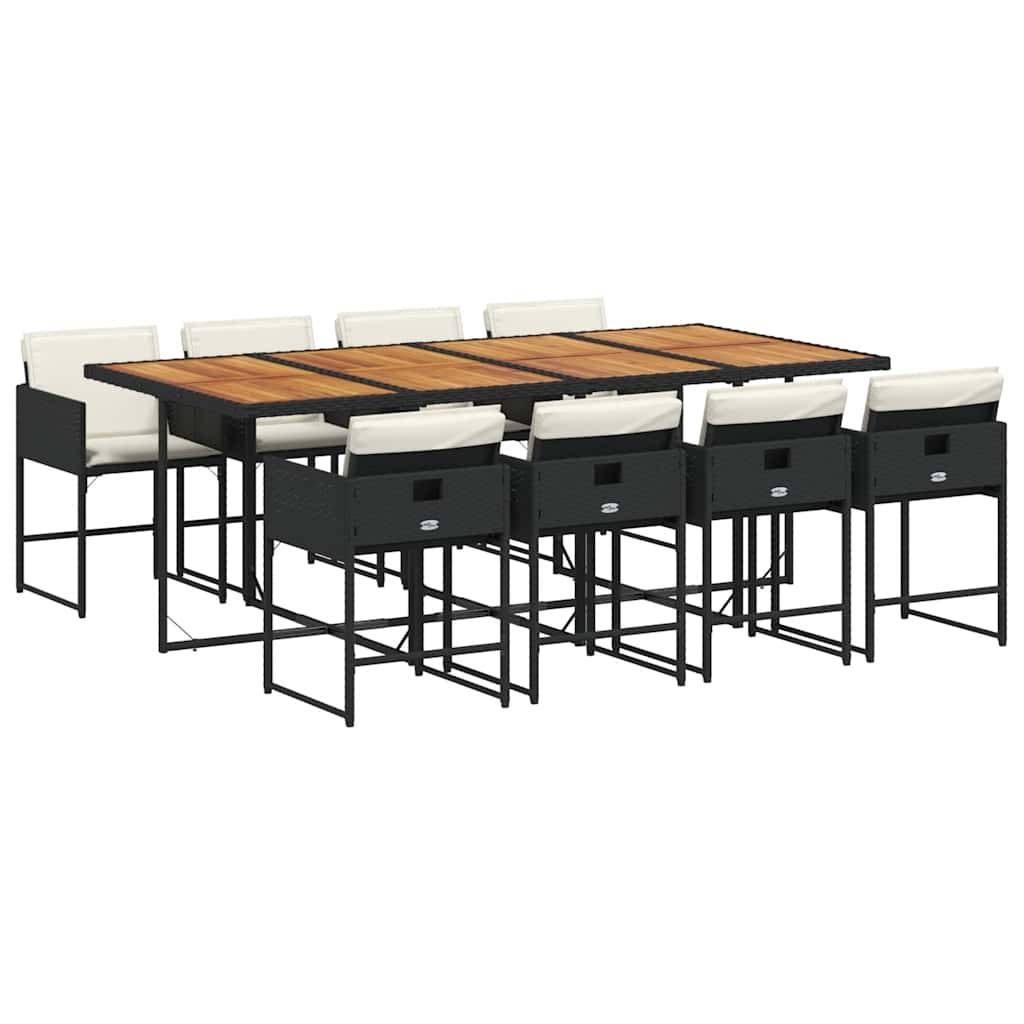 Salon de Jardin 8 Personnes Résine Tressée Rangement Compact Table Bois 220cm Noir – ComfortXL Outdoor Living - Image 2