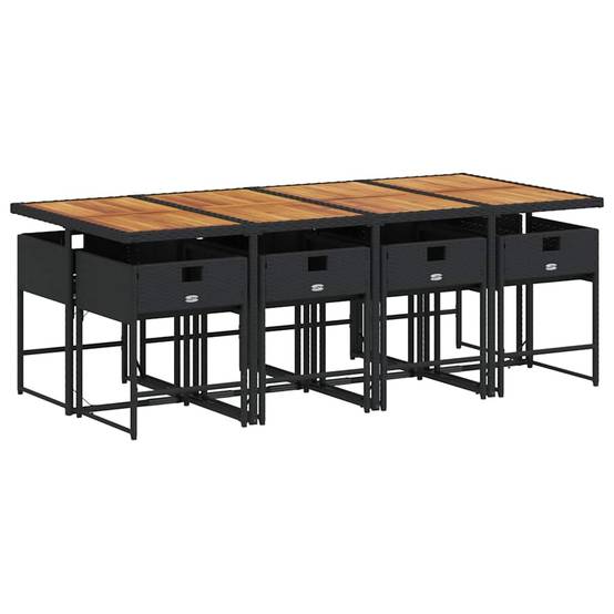 Salon de Jardin 8 Personnes Résine Tressée Rangement Compact Table Bois 220cm Noir – ComfortXL Outdoor Living - Image 3