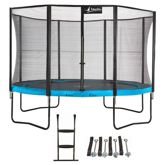 Kangui - Trampoline Ø 360cm + filet de sécurité + échelle + kit ancrage - PUNCHI 360 Bleu Kangui - Image 1