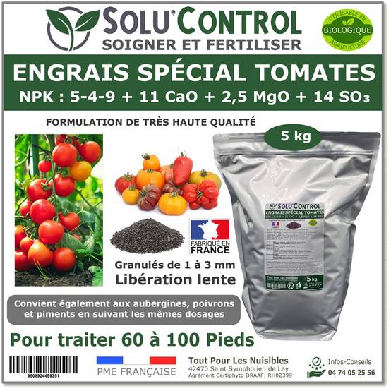 SOLU’CONTROL - 5 kg d'Engrais Spécial Tomates, Aubergines, Poivrons, Piments - Formulation haute qualité Organo-Minerale - UAB - Image 1