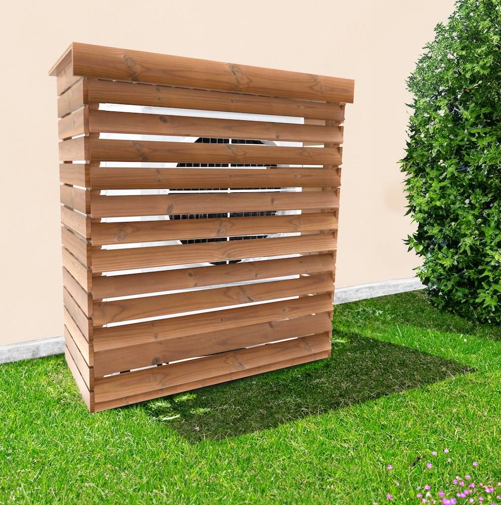 Habrita - Cache climatiseur extérieur XL - Bois thermochauffé - Ventelles fixes - Fixation murale ou au sol - 0,77 m² - Habrita - Image 3