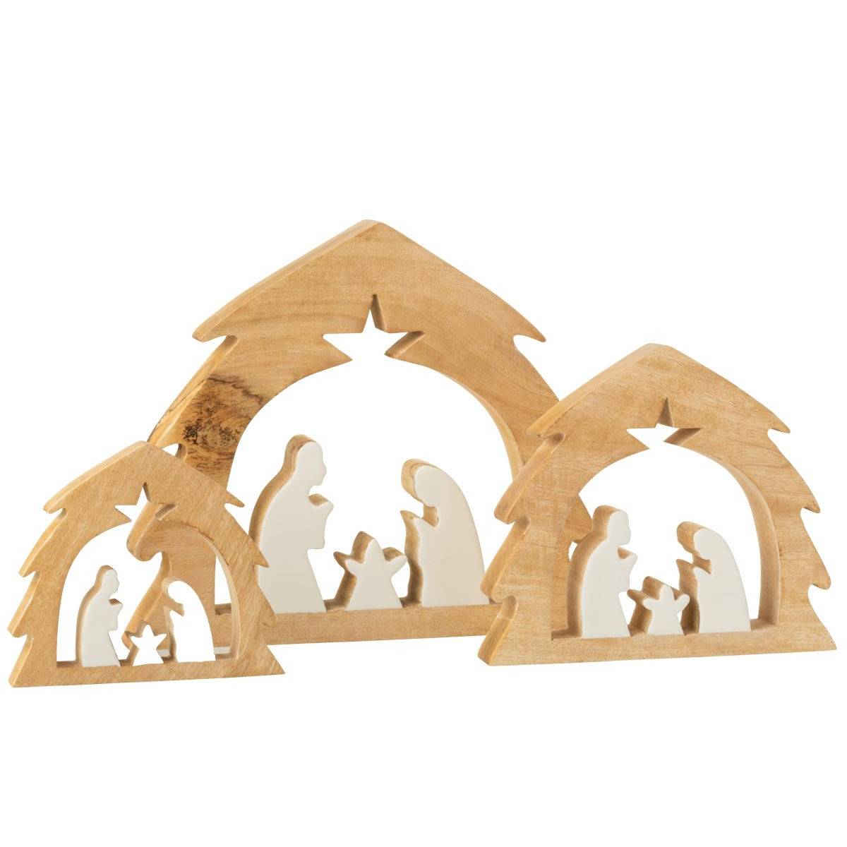 J-Line - Crèche Sapin en Bois "Ajourée" 27cm Blanc & Naturel - Image 2