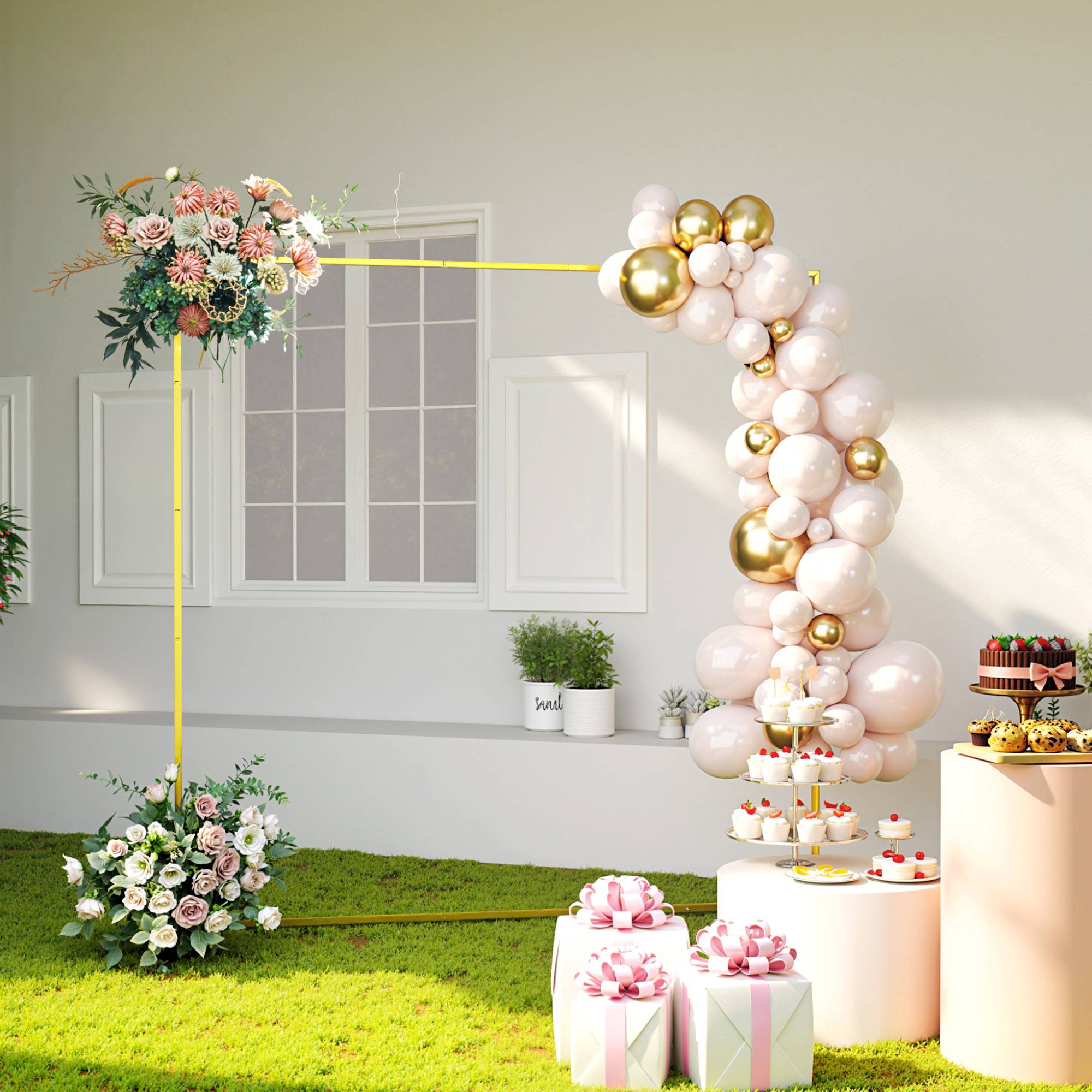 Arche de mariage métal extérieur support décoratif plantes événements 200x40x200cm or - ComfortXL Outdoor Living - Image 3